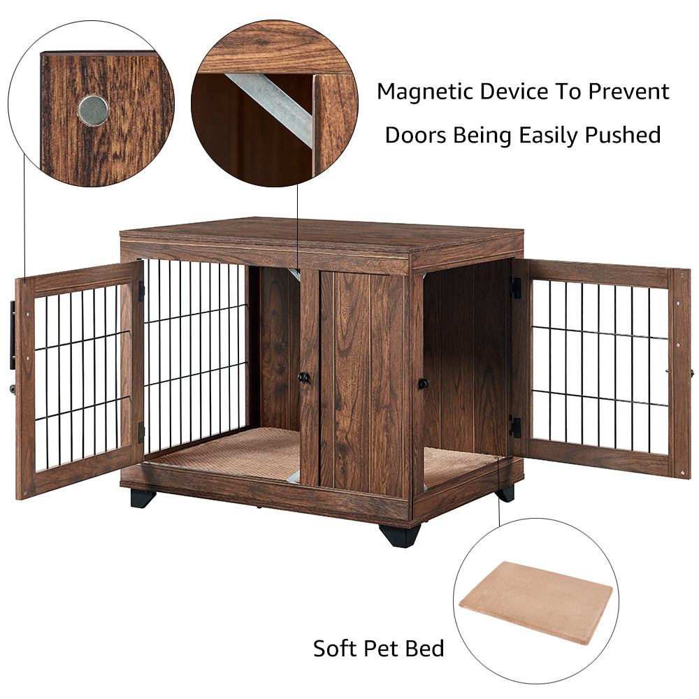 Unipaws Dog Crate Furniture， Walnut， Medium