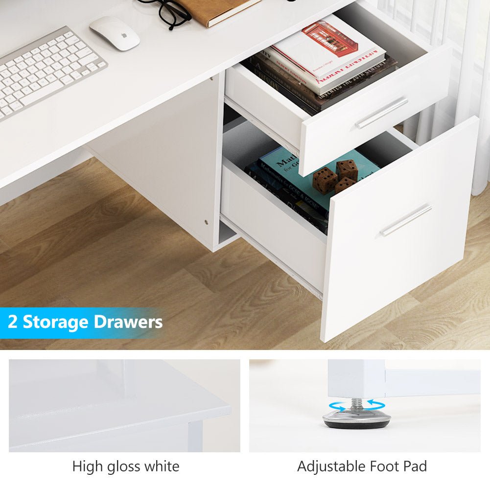 White Computer Desk, 47 Inches Modern Writing Desk with 2 Drawers