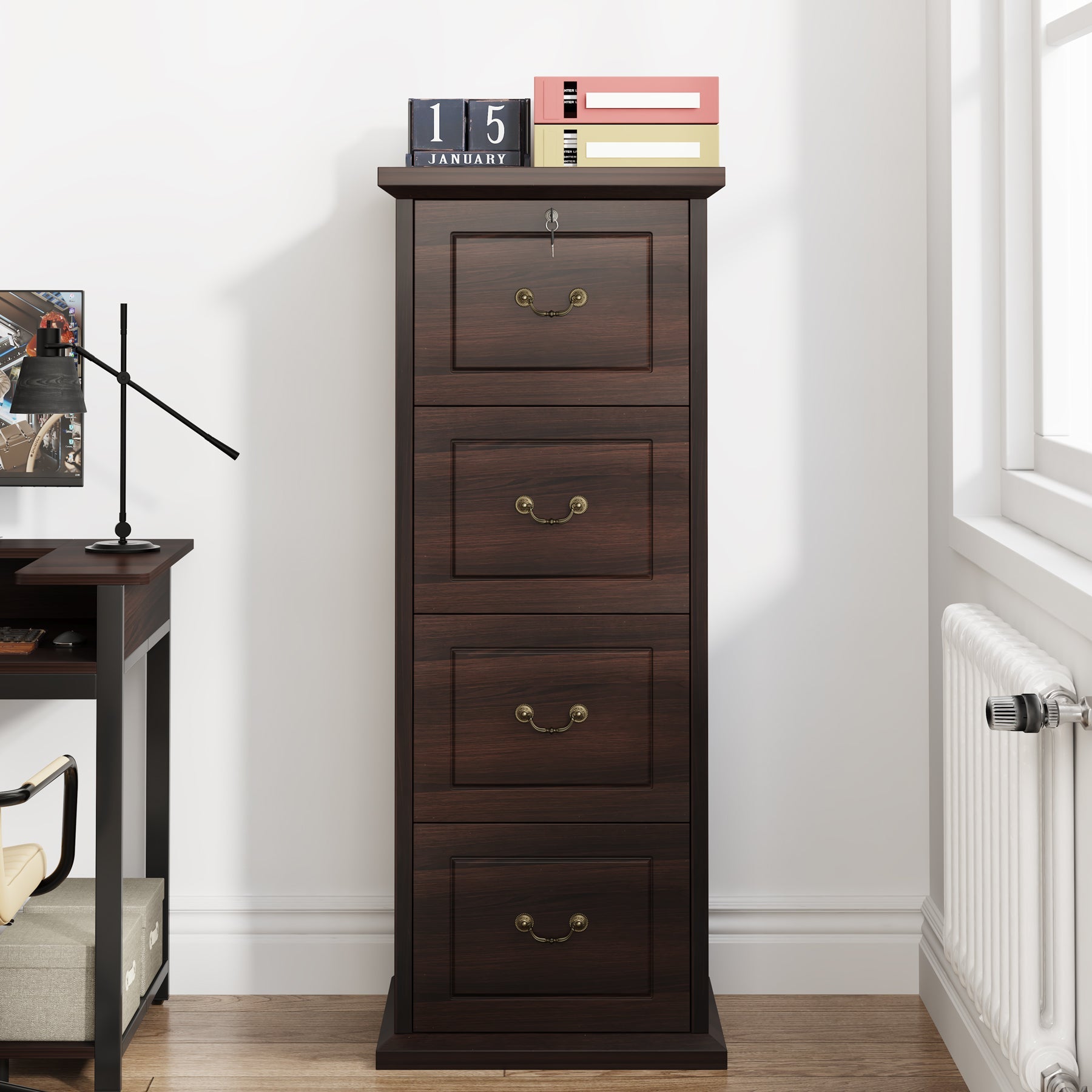 4-Drawer File Cabinet, Vertical Wood Filing Cabinet with Lock