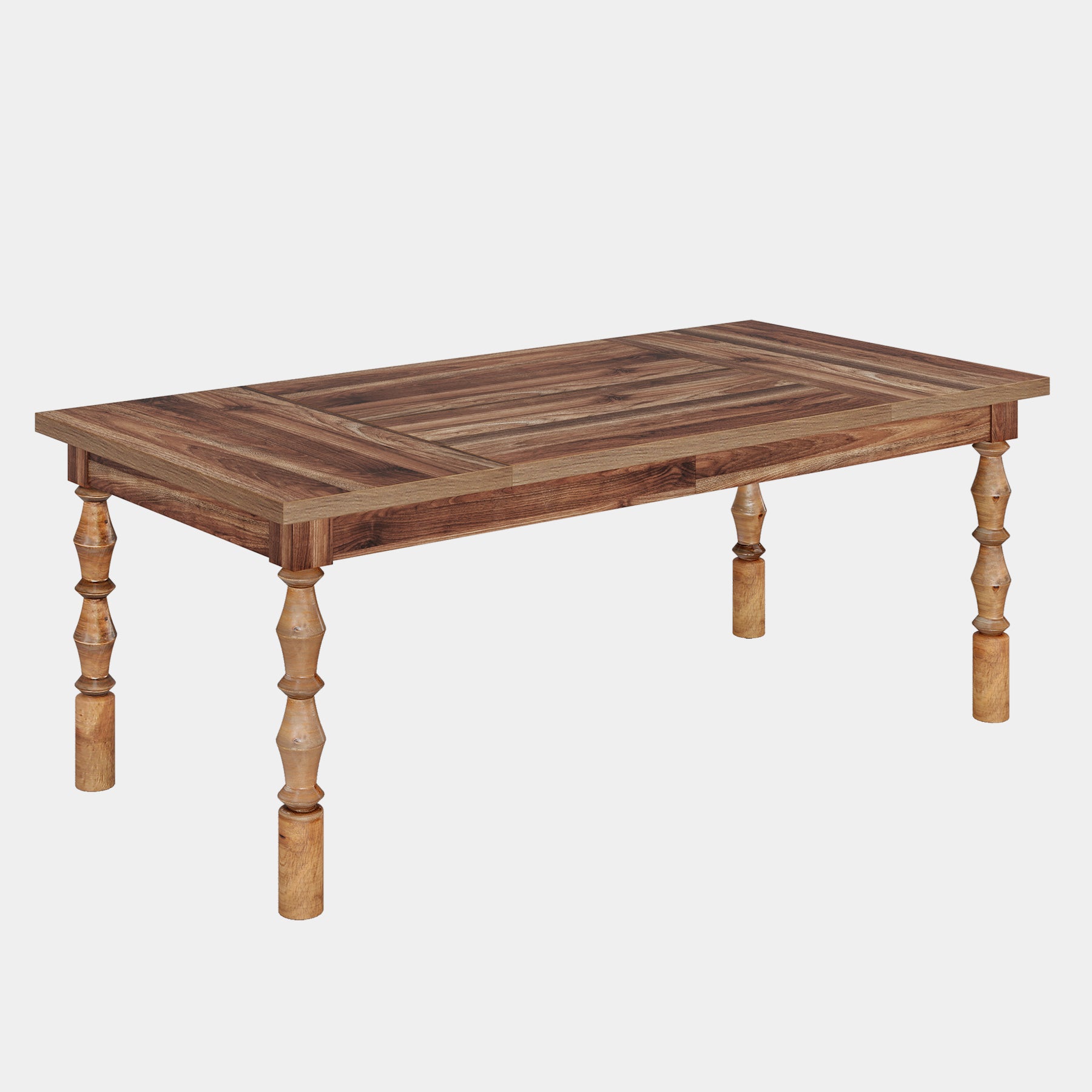 Wood Dining Table, 62” Kitchen Table with Carved Turned Legs for 4-6 People