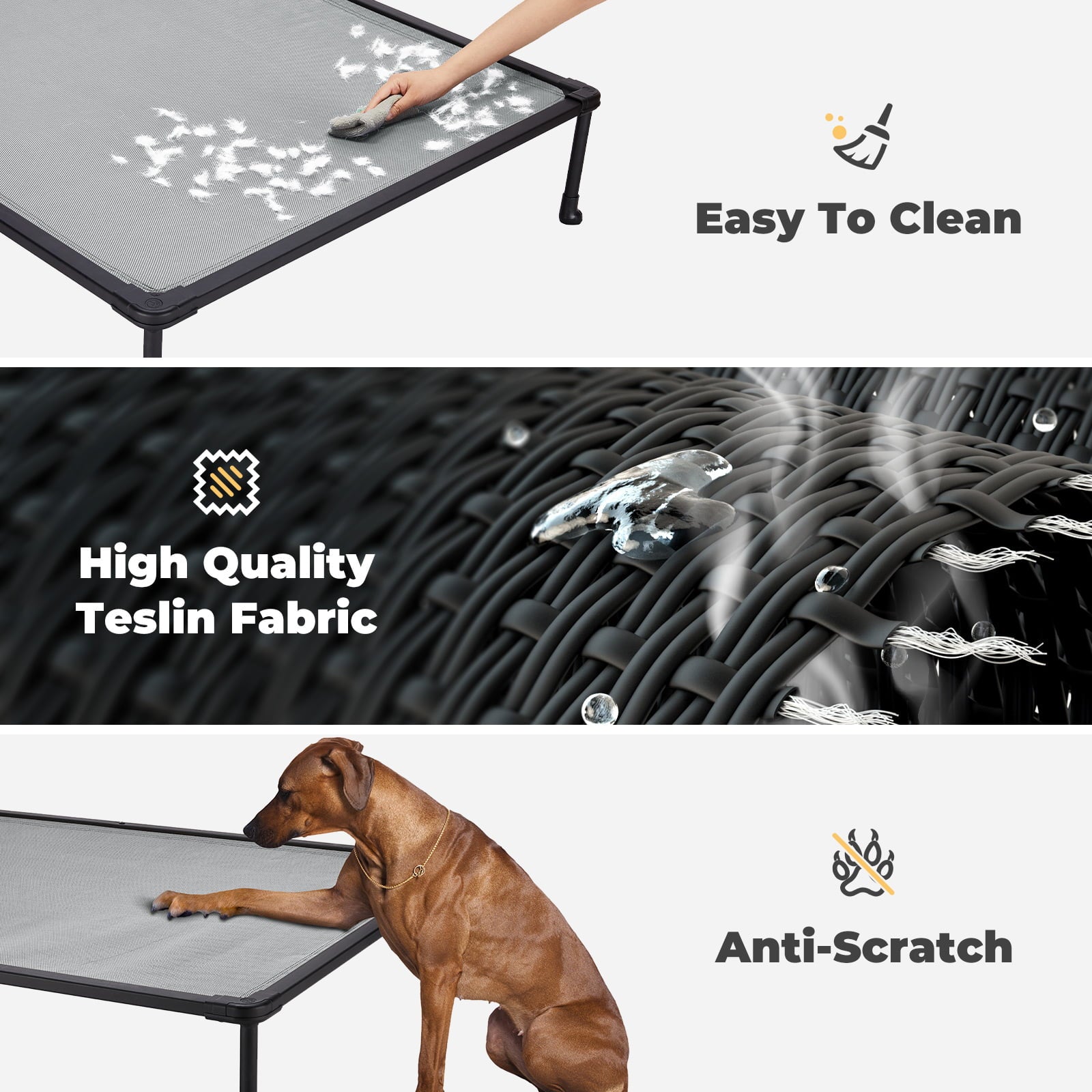Veehoo Chewproof Dog Bed， Cooling Raised Dog Cots with Black Metal Frame， Medium， Silver Grey