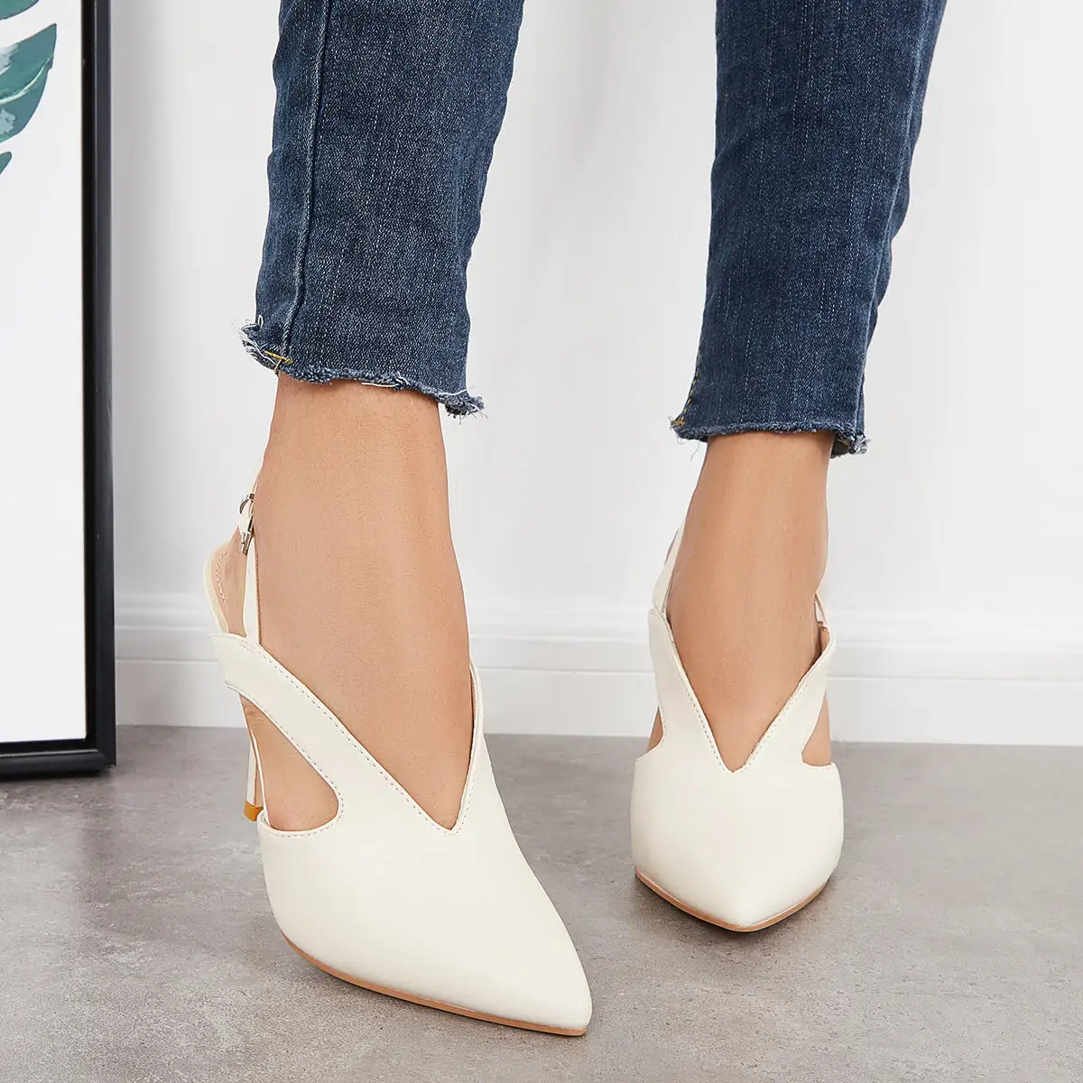 Pointed Toe Slingback Stiletto Pumps Thin High Heel Dress Shoes