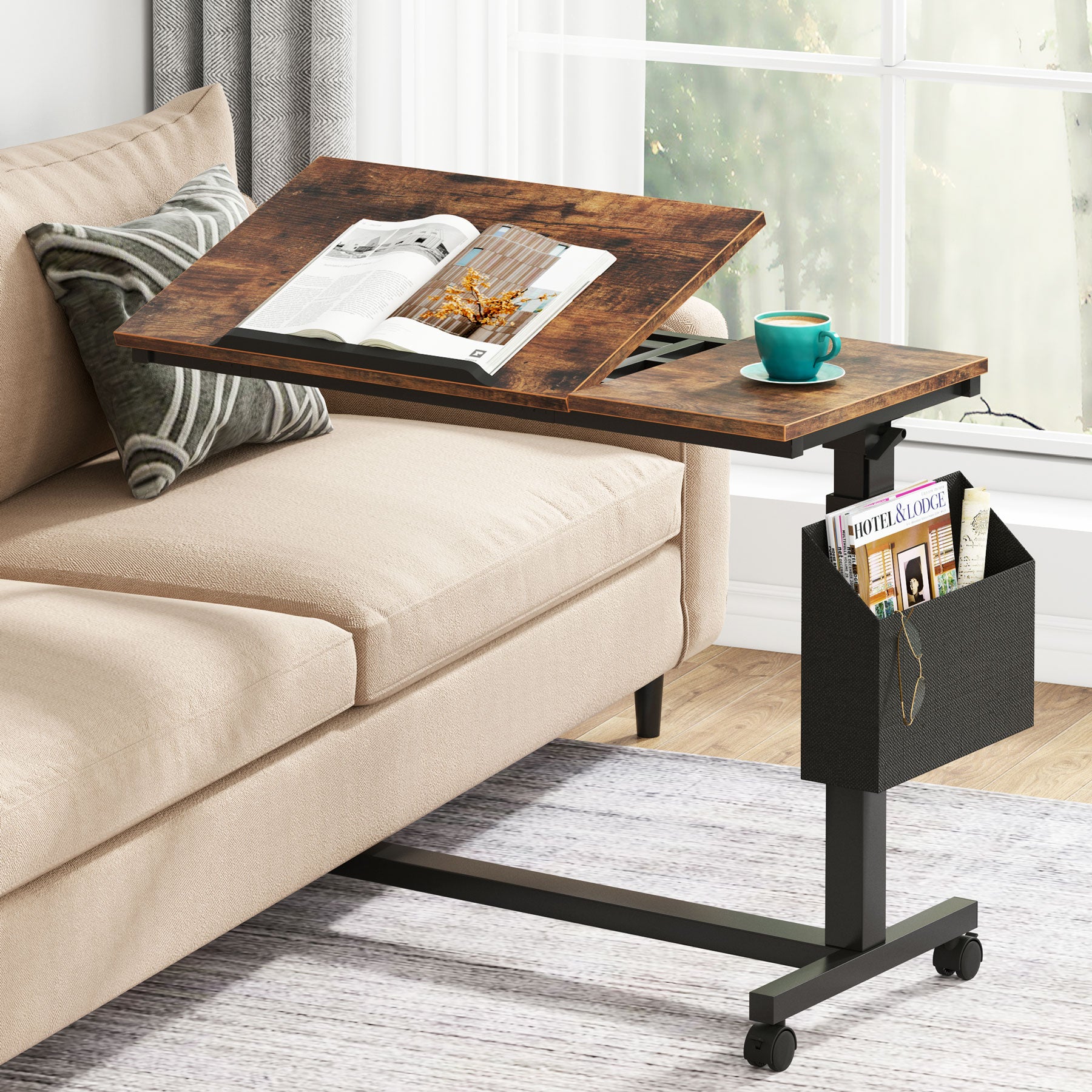 Mobile C Table, Height Adjustable End Table Sofa Snack Table