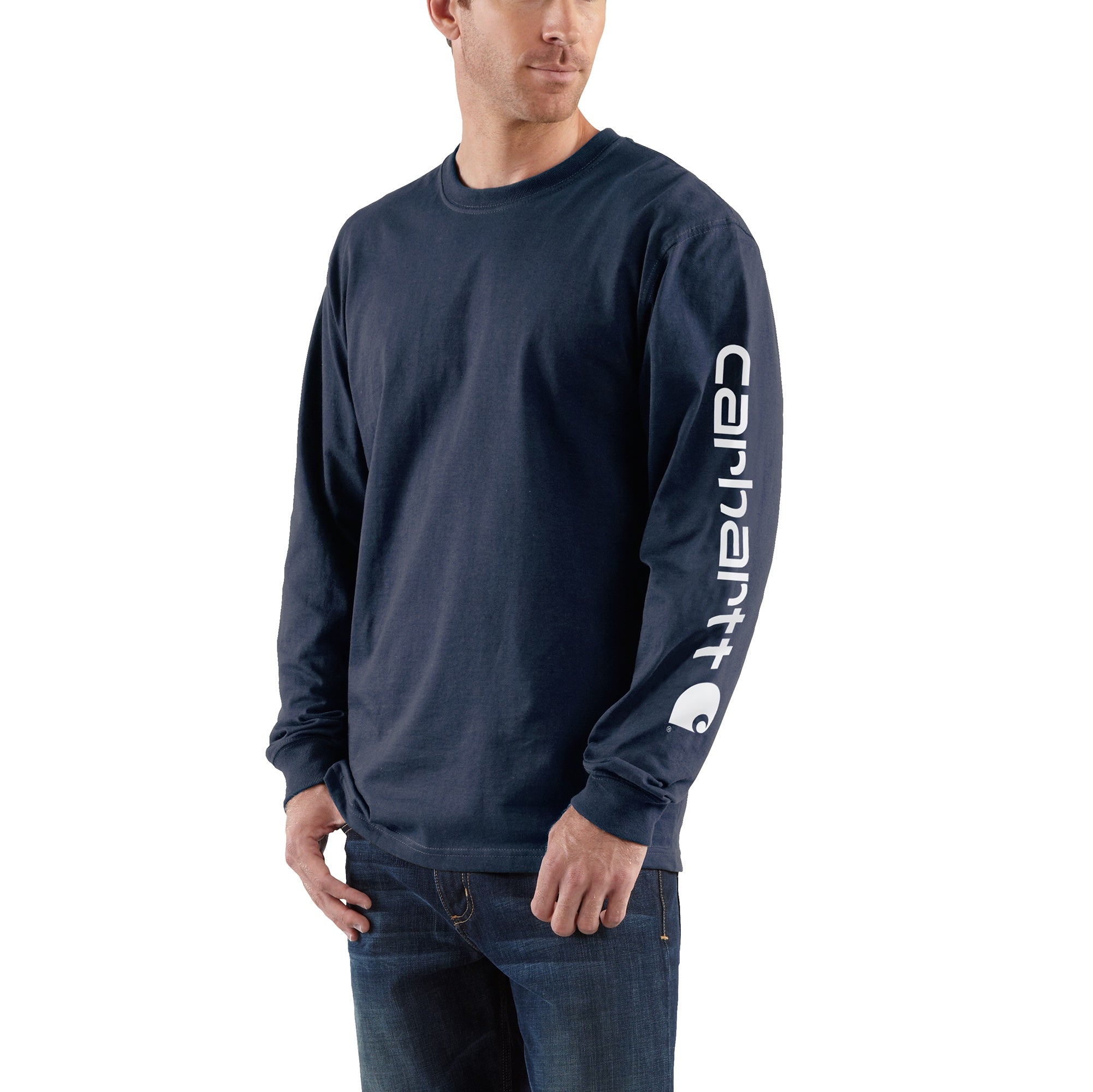 Carhartt Men's Signature Logo Long Sleeve T-Shirt_Navy