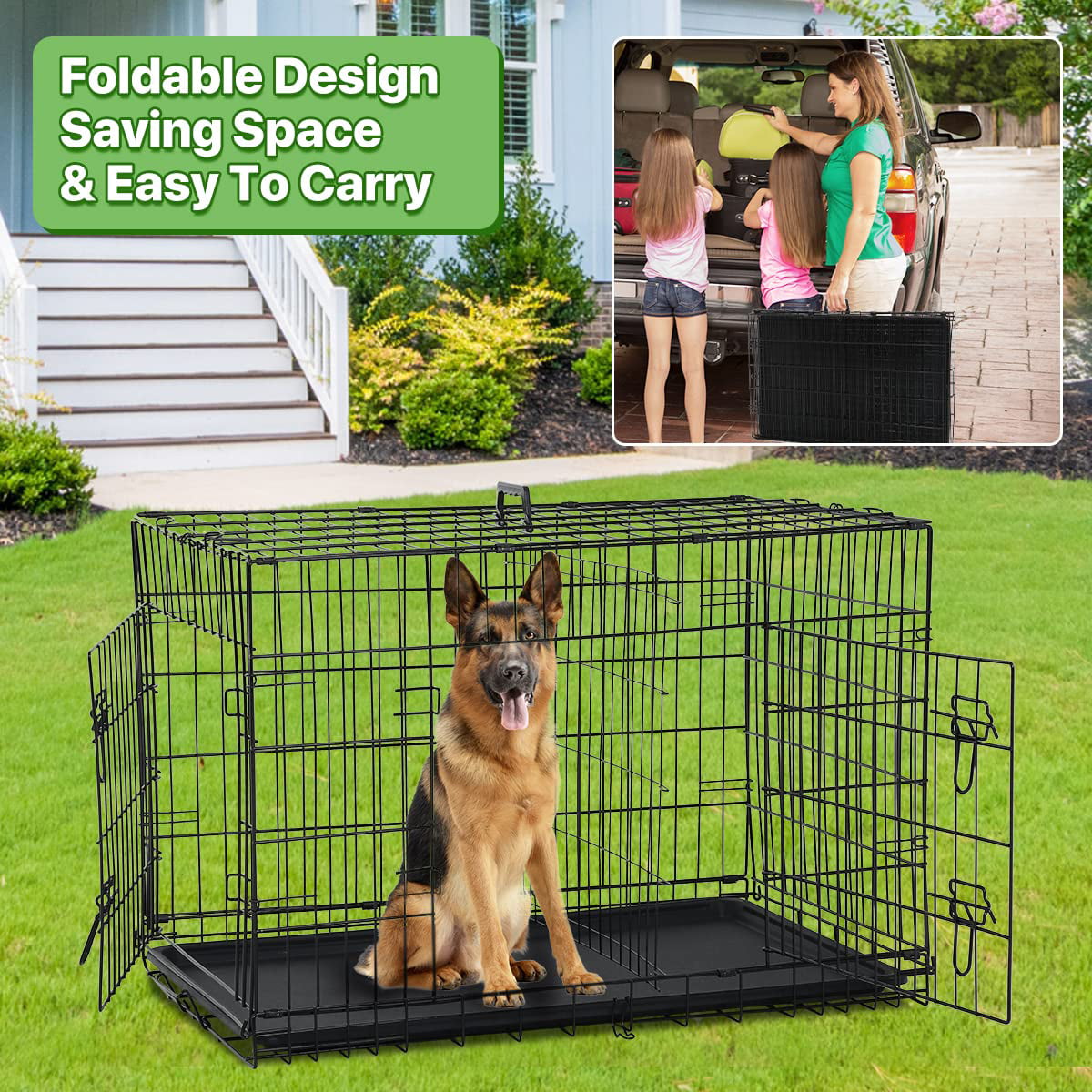 Dkelincs XL Dog Cage 42 inch Dog Crate and Kennel Folding Pet Animal Segregation Cage with Plastic Tray for Dog Training Indoor