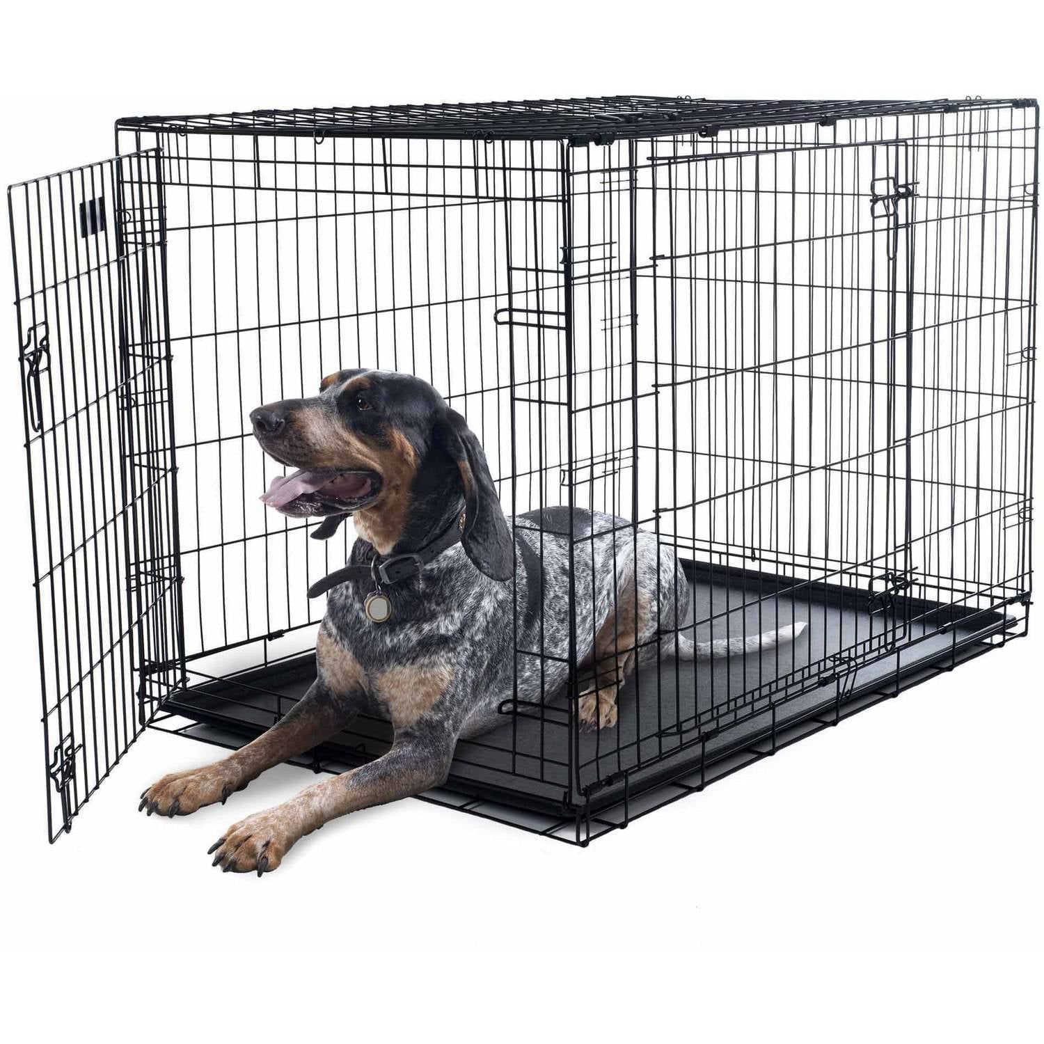 Petmaker Double Door Foldable Dog Crate， Black， Large， 42