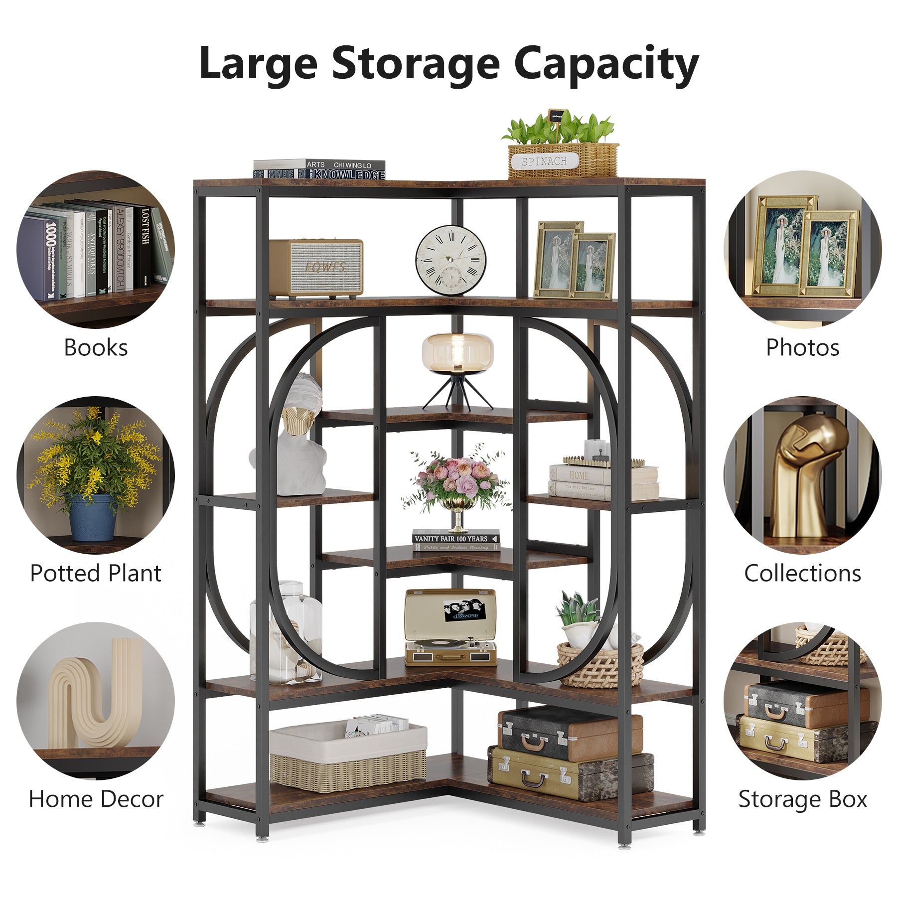 7-Shelf Corner Bookshelf, L-Shaped Bookcase Display Rack