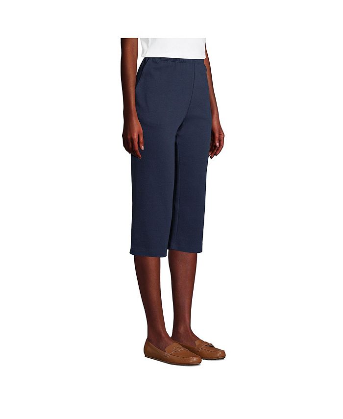 Women's Petite Sport Knit High Rise Elastic Waist Pull On Capri Pants