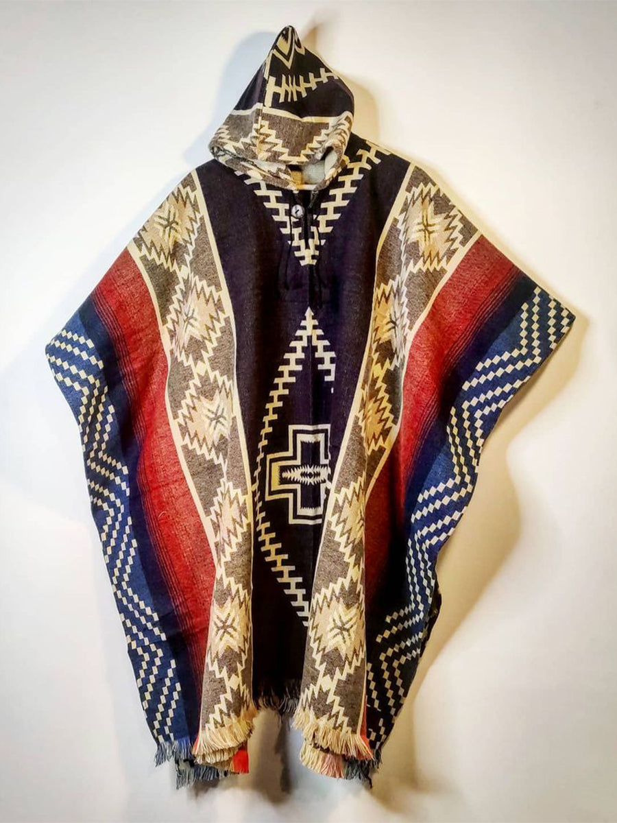 Ethnic Geometric Print Hooded Cloak