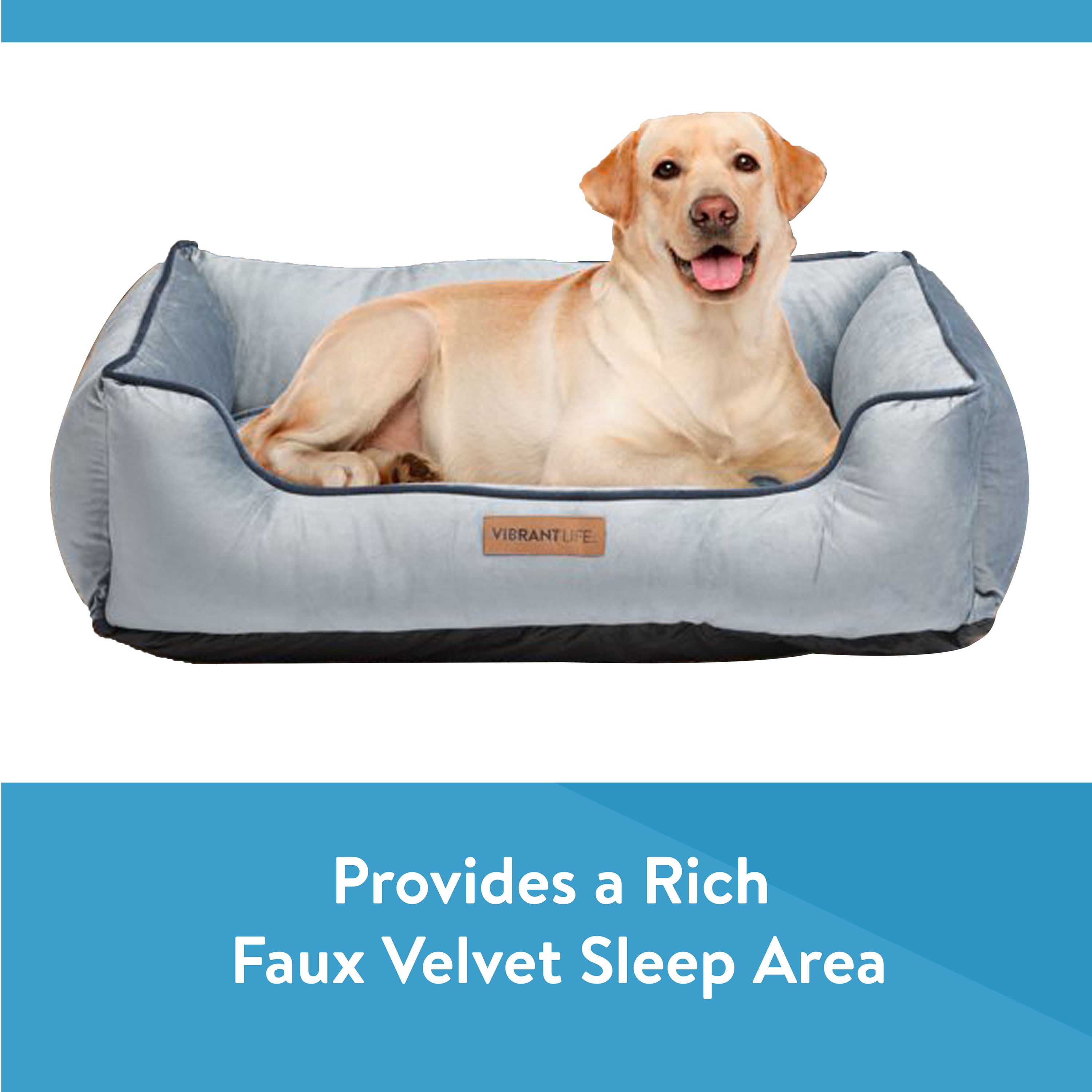 Vibrant Life Large Faux Velvet Box Dog Bed， Gray