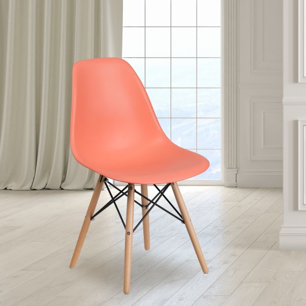 Elon Series Peach Plastic Chair with Wooden Legs