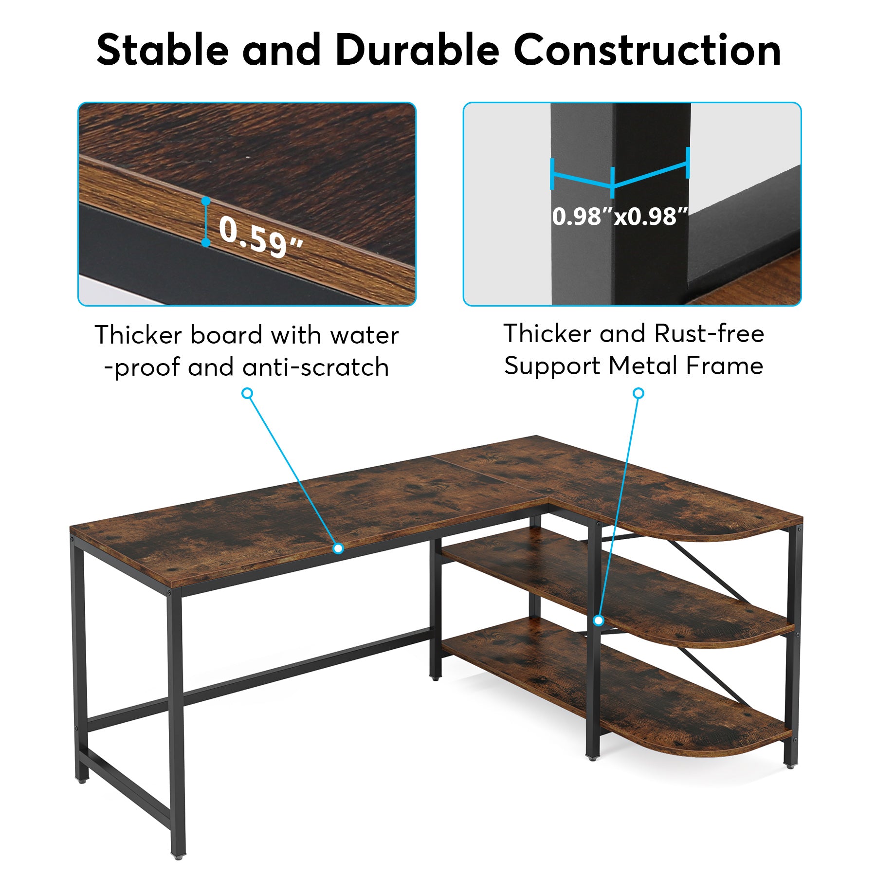 Industrial L-Shaped Desk Writing Desk with Storage Shelves