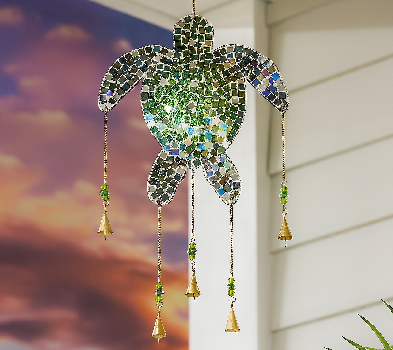 Barbara King Set of 2 Coastal Mosaic Garden Windchimes w Bell