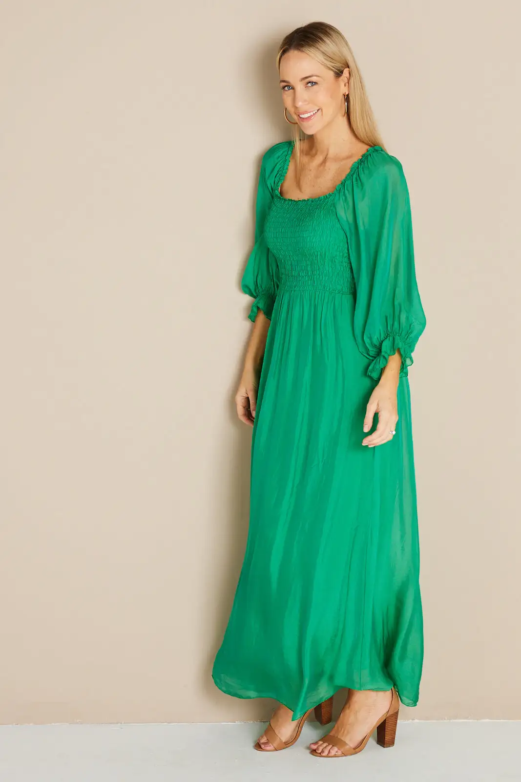 Viviette Silk Dress - Emerald Green