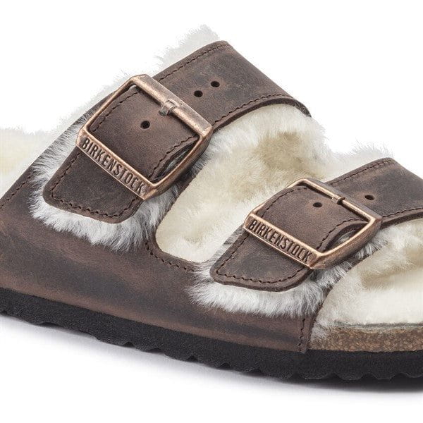 BIRKENSTOCK ARIZONA SHEARLING OILED LEATHER SLIDES_ WOMEN