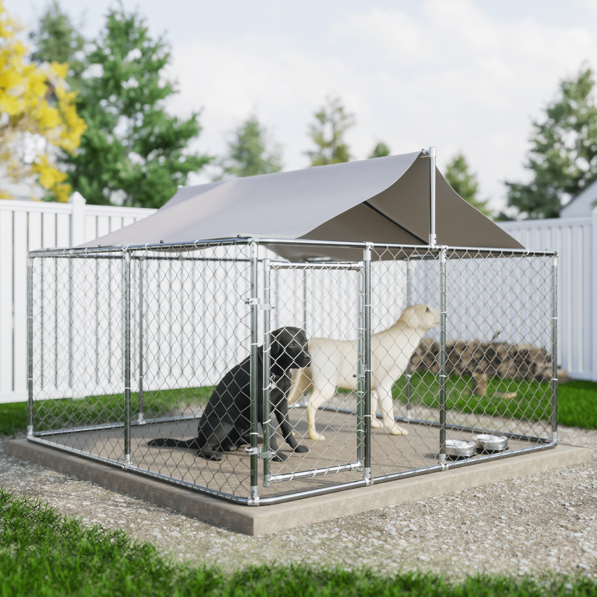 LZBEITEM 7.5 x 7.5ft Large Outdoor Dog Run Kennel， Heavy Duty Dog Cage Galvanized Steel Dog Fence Dog Enclosure Playpen with Waterproof Cover