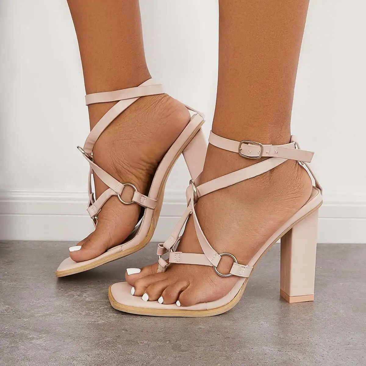 Square Toe Ankle T-Straps Sandals Chunky Block High Heels