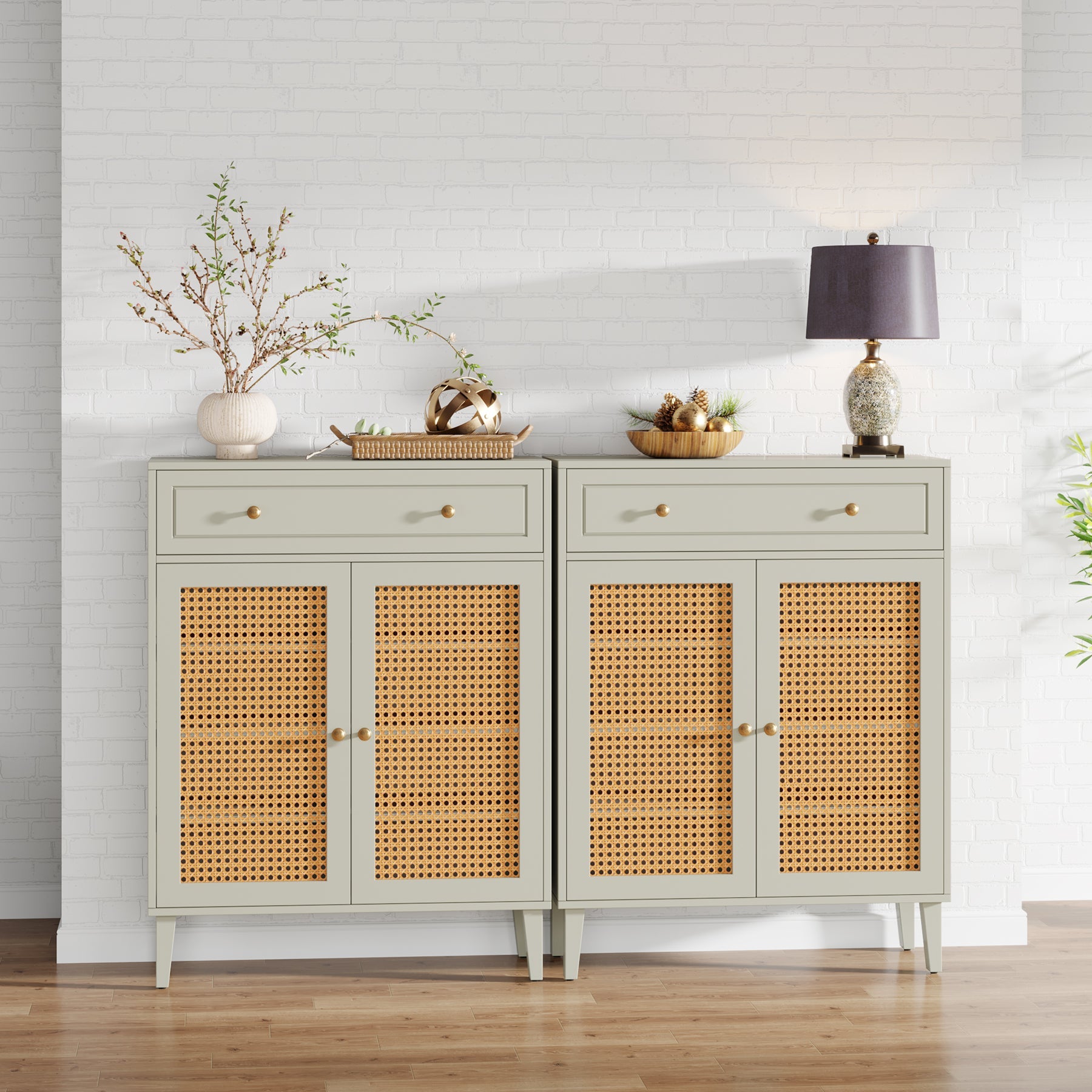 Wooden Storage Cabinet Sideboard with Adjustable Shelves and Drawer