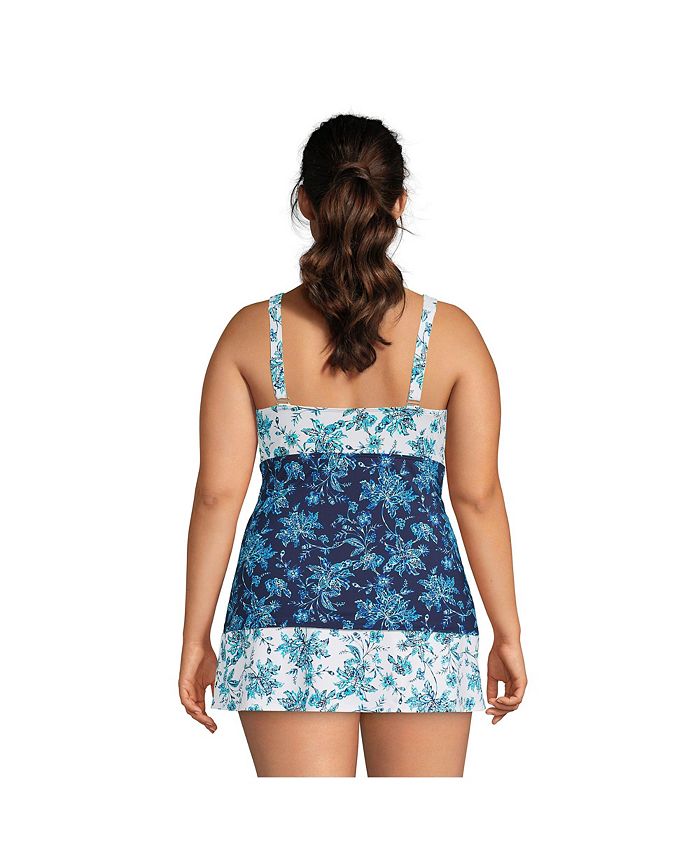 Women's Plus Size Long Chlorine Resistant V-Neck Wrap Underwire Tankini Swimsuit Top