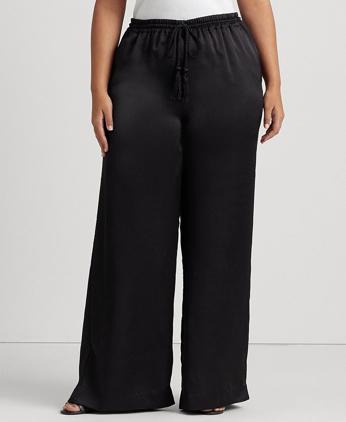 Plus Size Satin Wide-Leg Pants