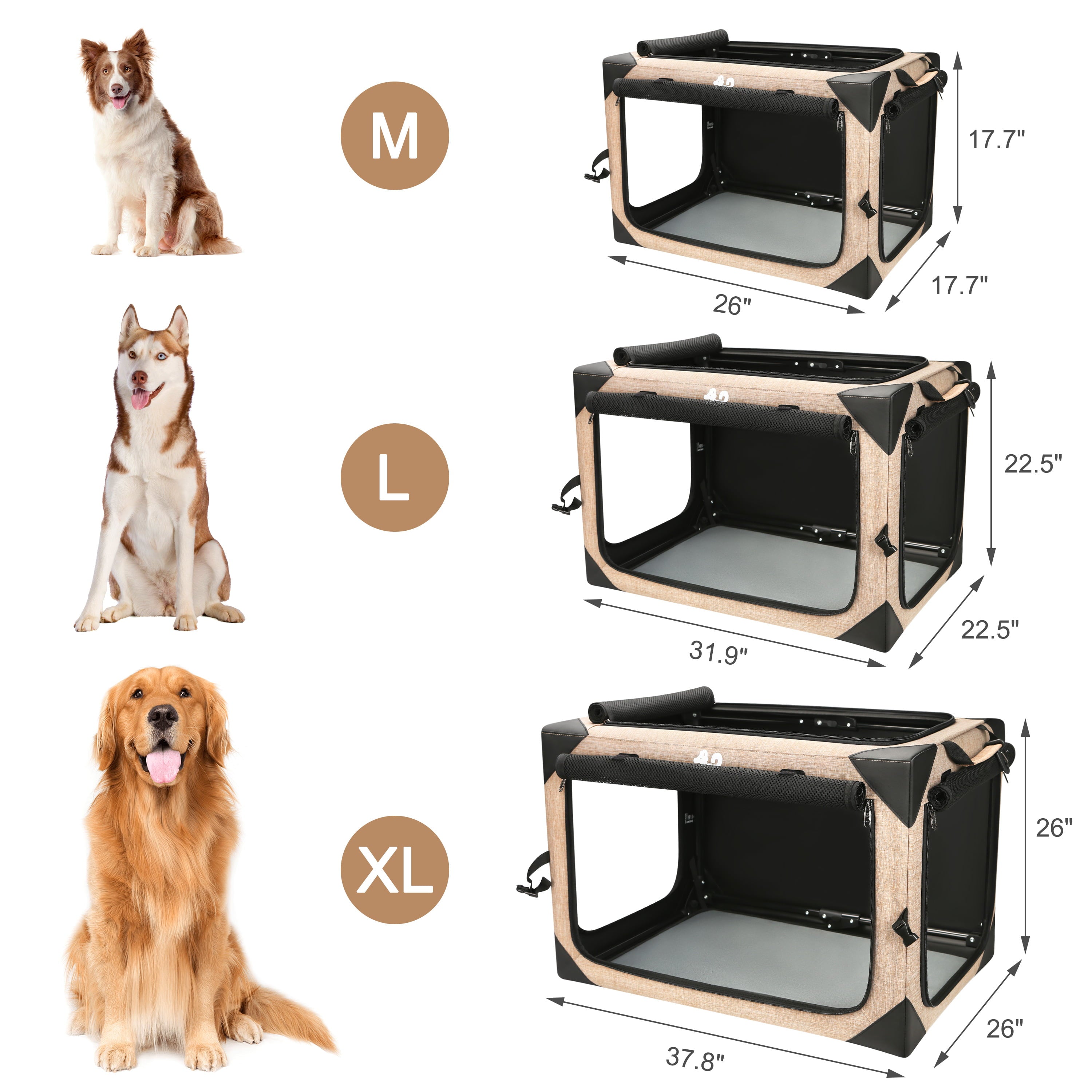 Soft-Sided Dog Crate Quick Portable Folding Washable Kennel for Large Breed