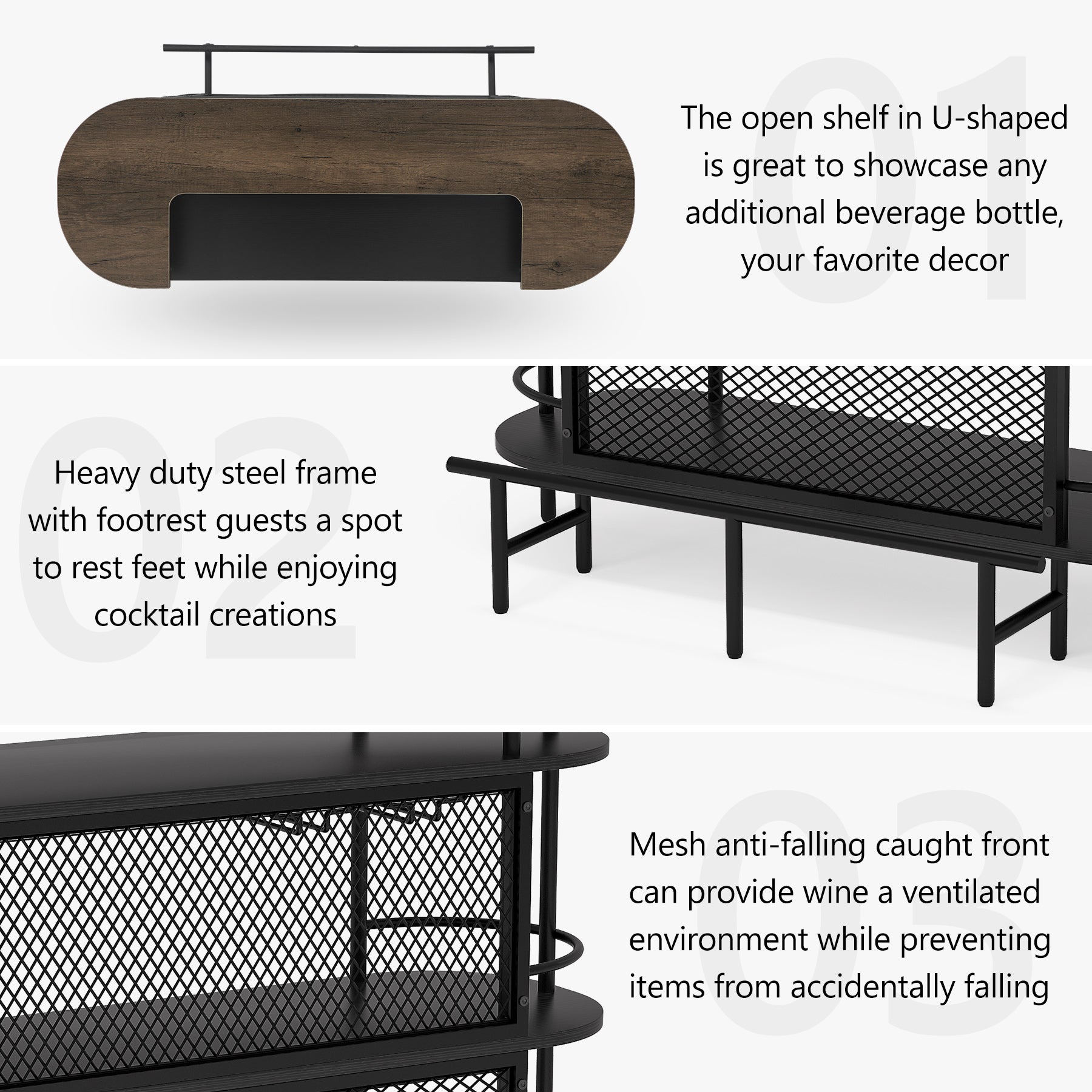 Bar Unit for Liquor, 4-Tier Bar Cabinet with Storage Shelves and Footrest