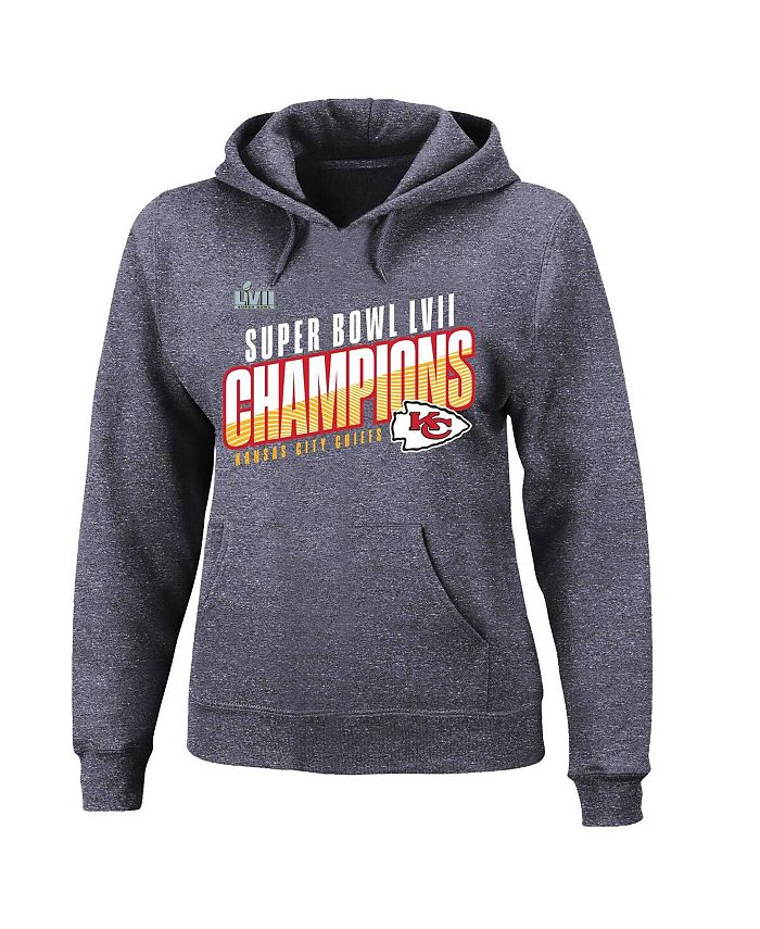Women's Branded Heather Charcoal Kansas City Chiefs Super Bowl LVII Champions Plus Size Victory Formation Pullover Hoodie
