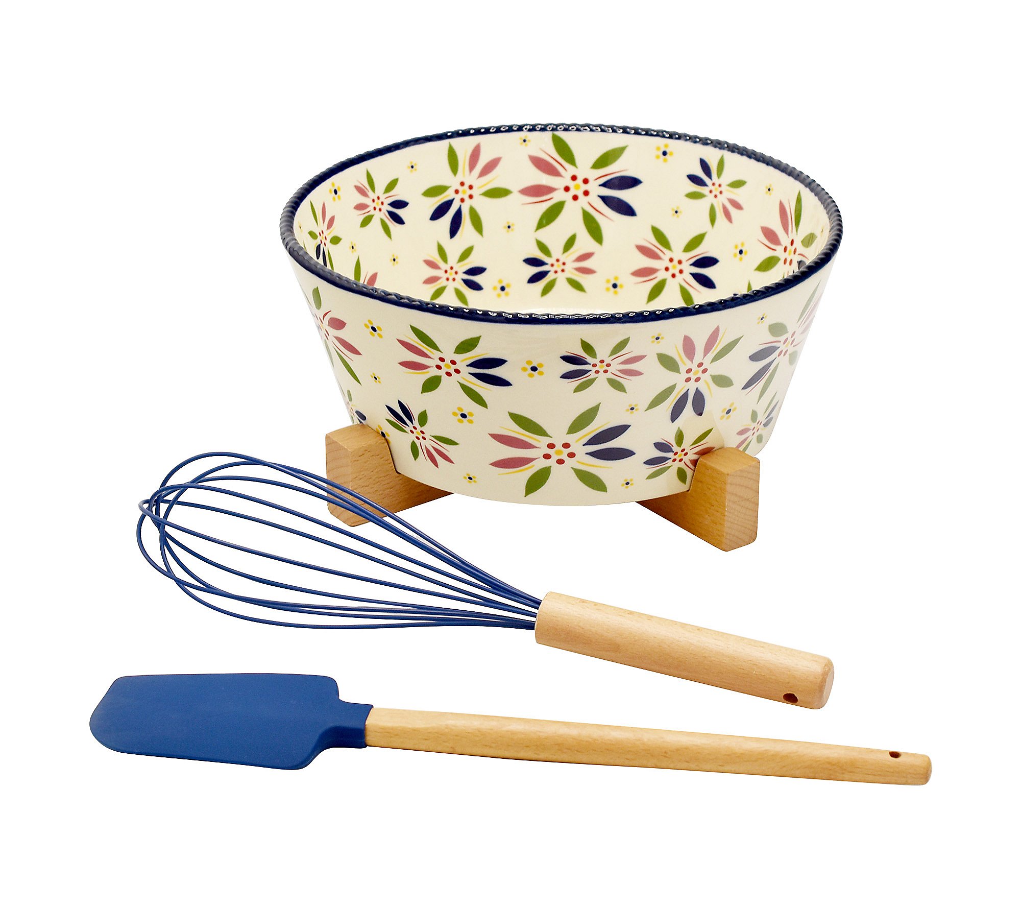 Temp-tations Old World 3-qt Bowl with Whisk， Trivet and Spatula