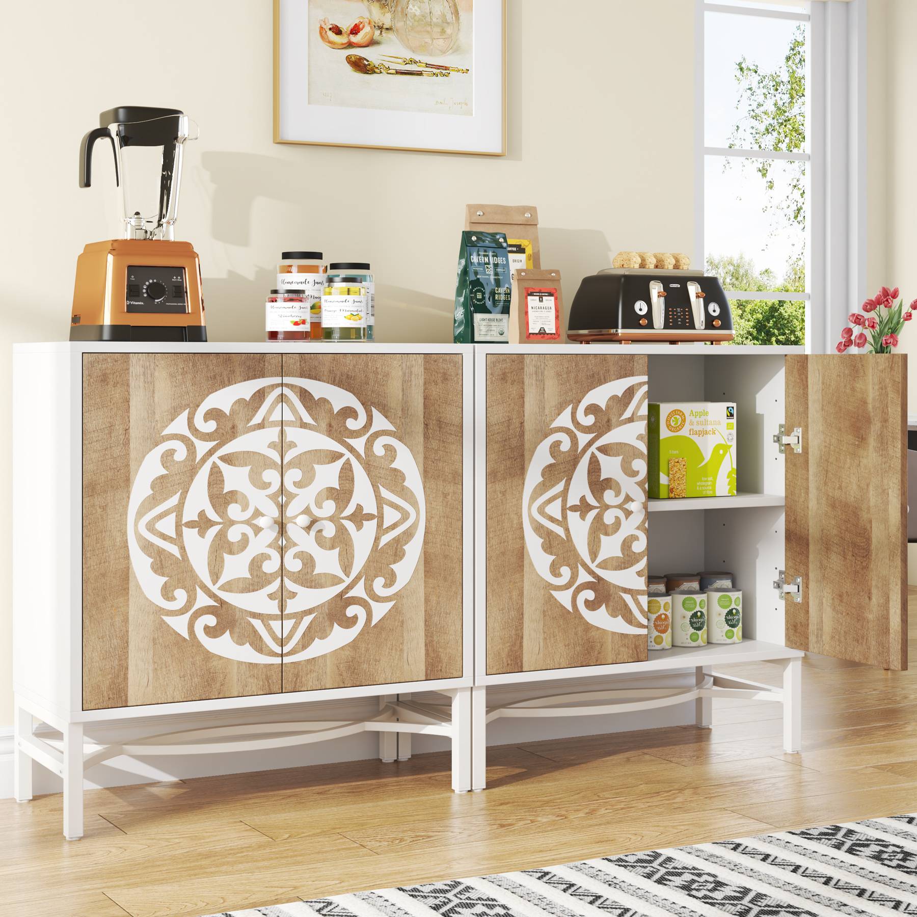 Sideboard Buffet, Accent Storage Cabinet with Adjustable Shelf and Doors