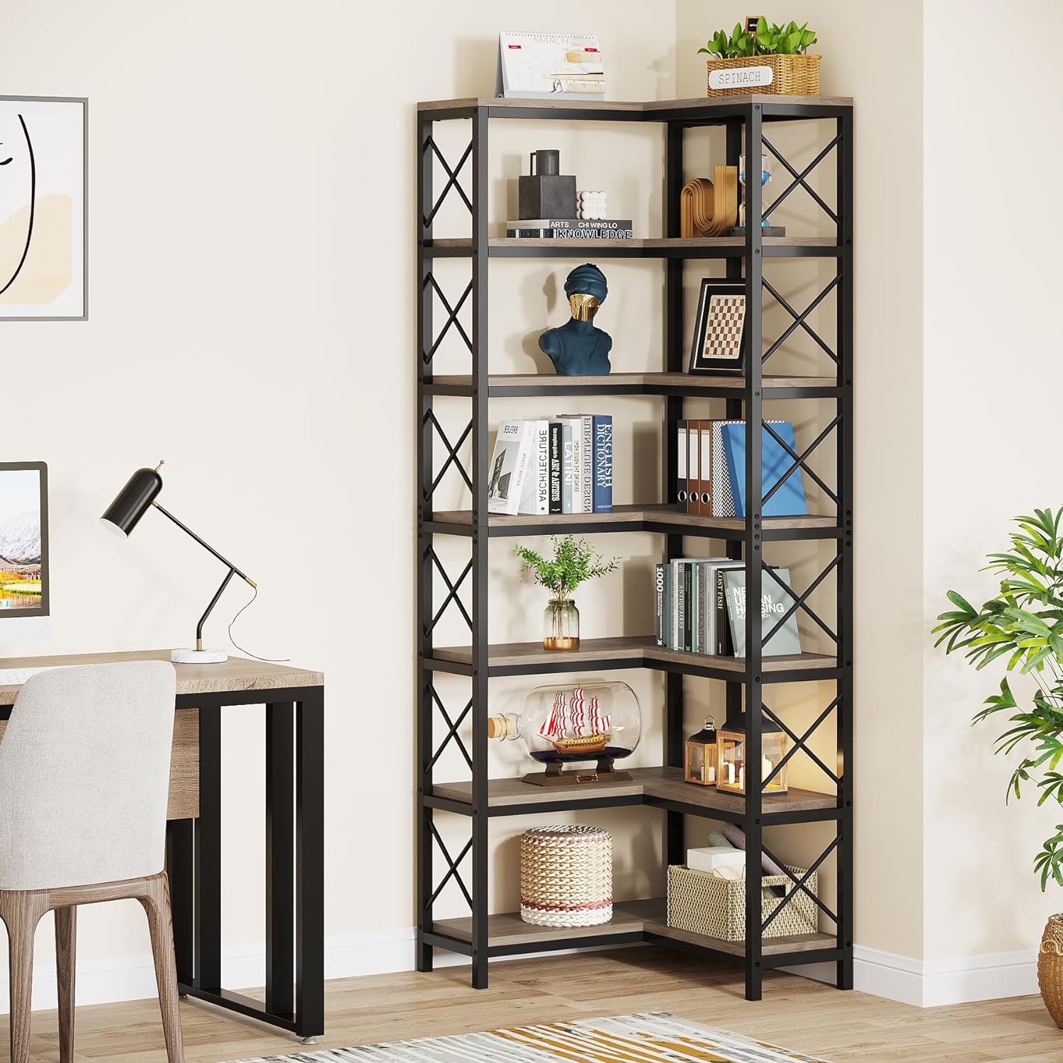 7-Tier Corner Bookshelf Corner Bookcase Storage Display Rack