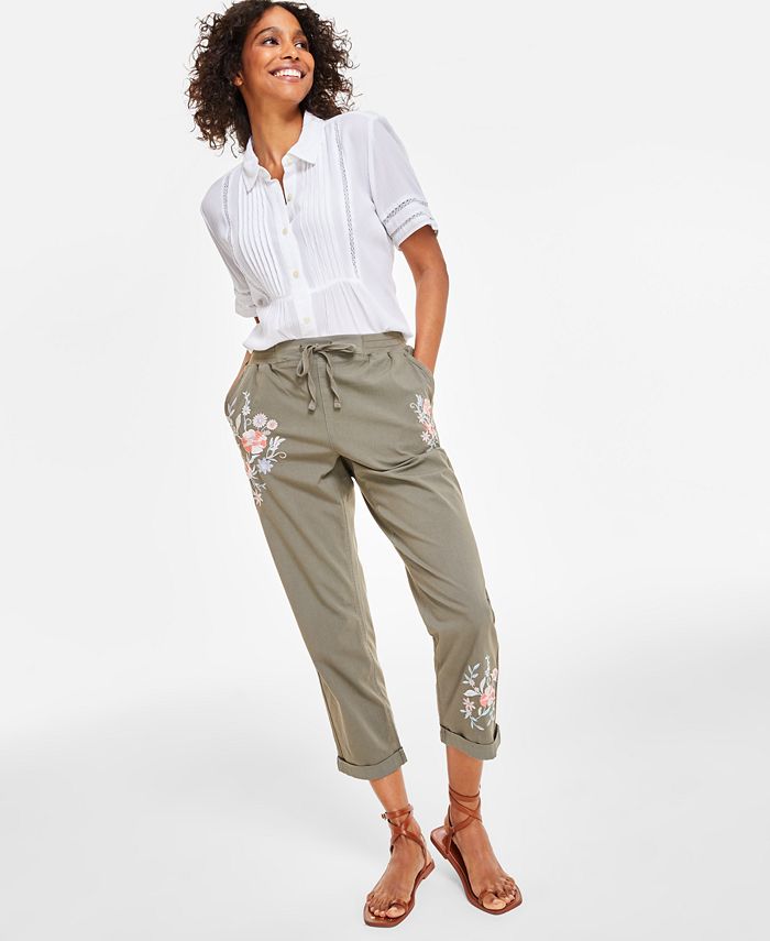 Women's Floral Embroidered Pants， Created for Macy's