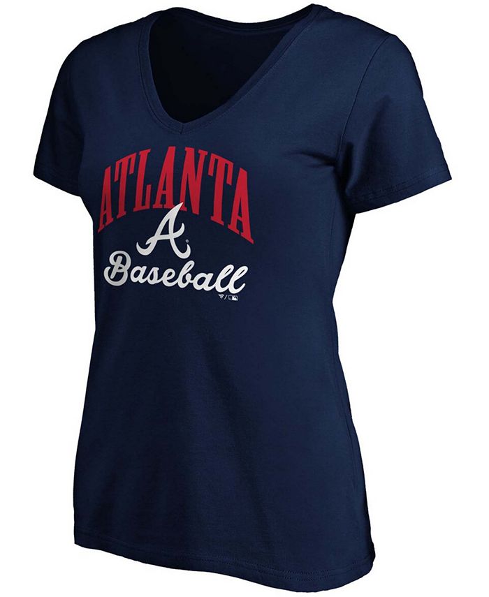 Women's Navy Atlanta Braves Victory Script V-Neck T-shirt