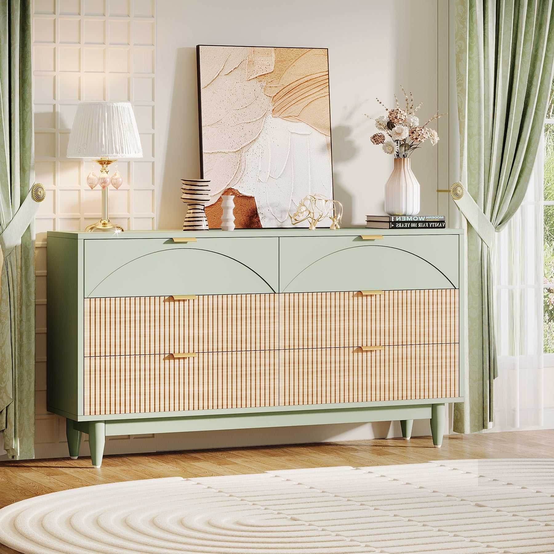 Modern 6-Drawer Dresser, 55 Inches Storage Chest of Drawers