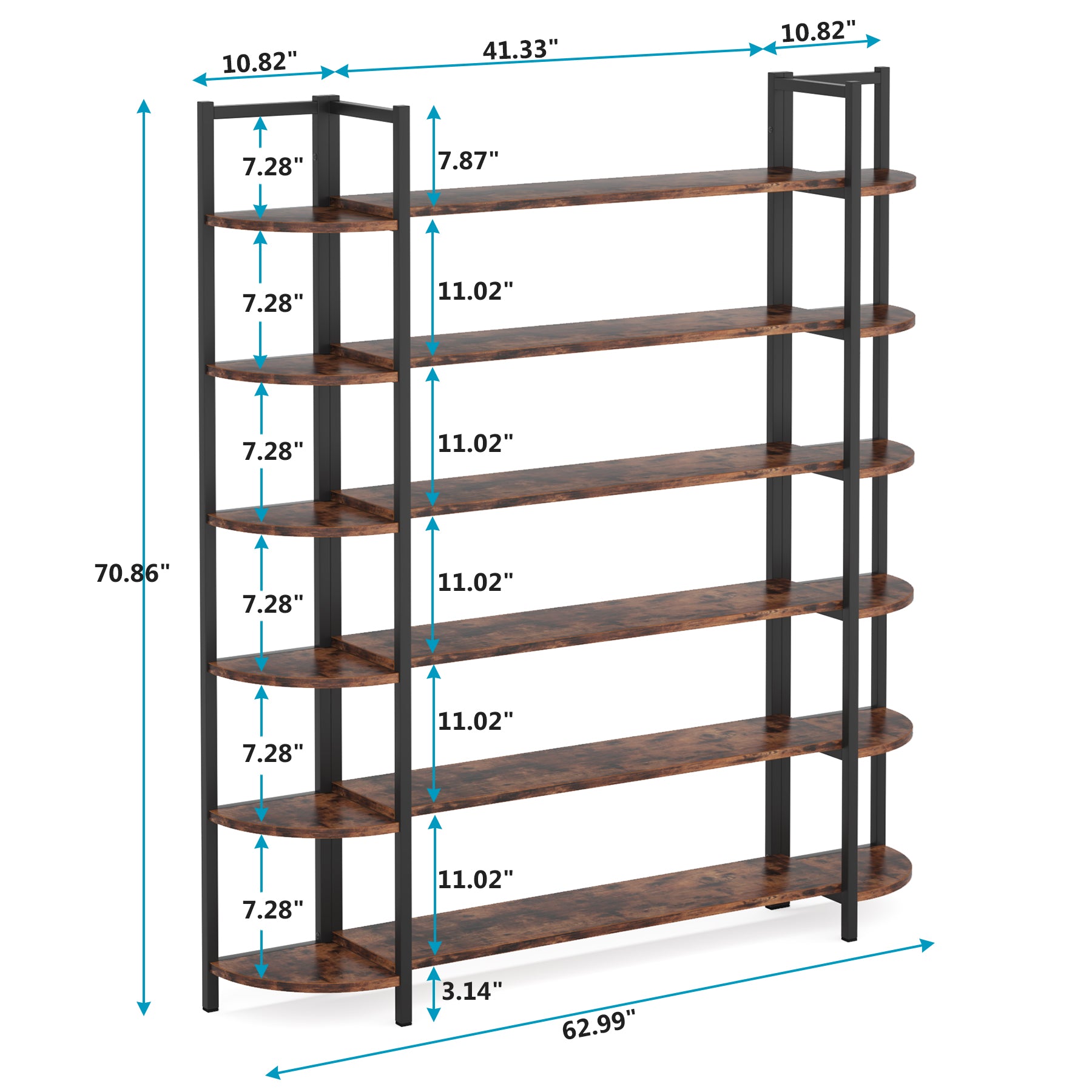 Triple Wide 6-Shelf Bookshelf, 6-Tier Large Etagere Bookcase