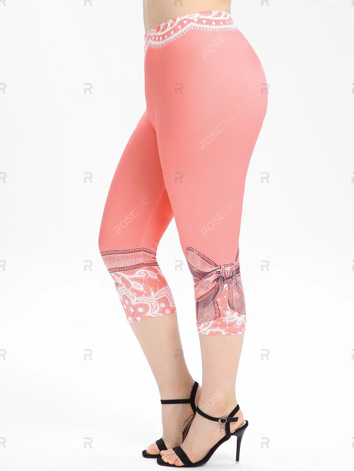 Floral Tie Blouse and Cami Top Set and High Waist 3D Print Capri Skinny Leggings Plus Size Summer Outfit