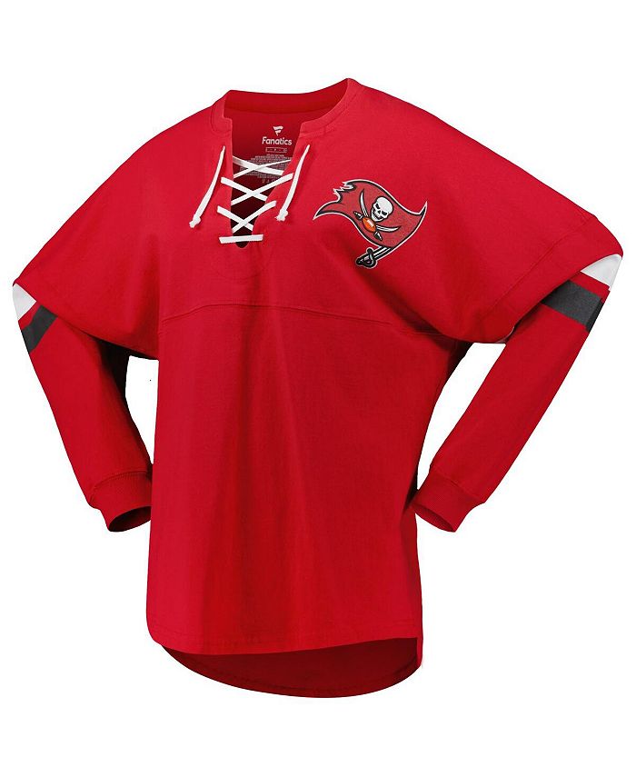 Women's Branded Red Tampa Bay Buccaneers Spirit Jersey Lace-Up V-Neck Long Sleeve T-shirt