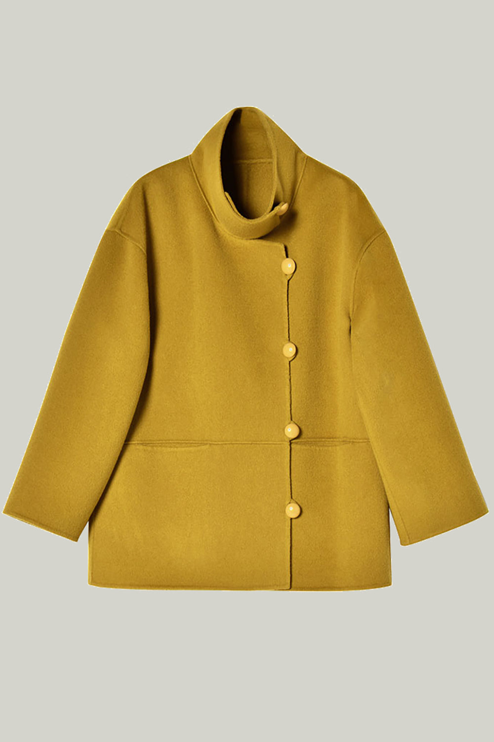 Ivory High Neck Buttons Wool Coat