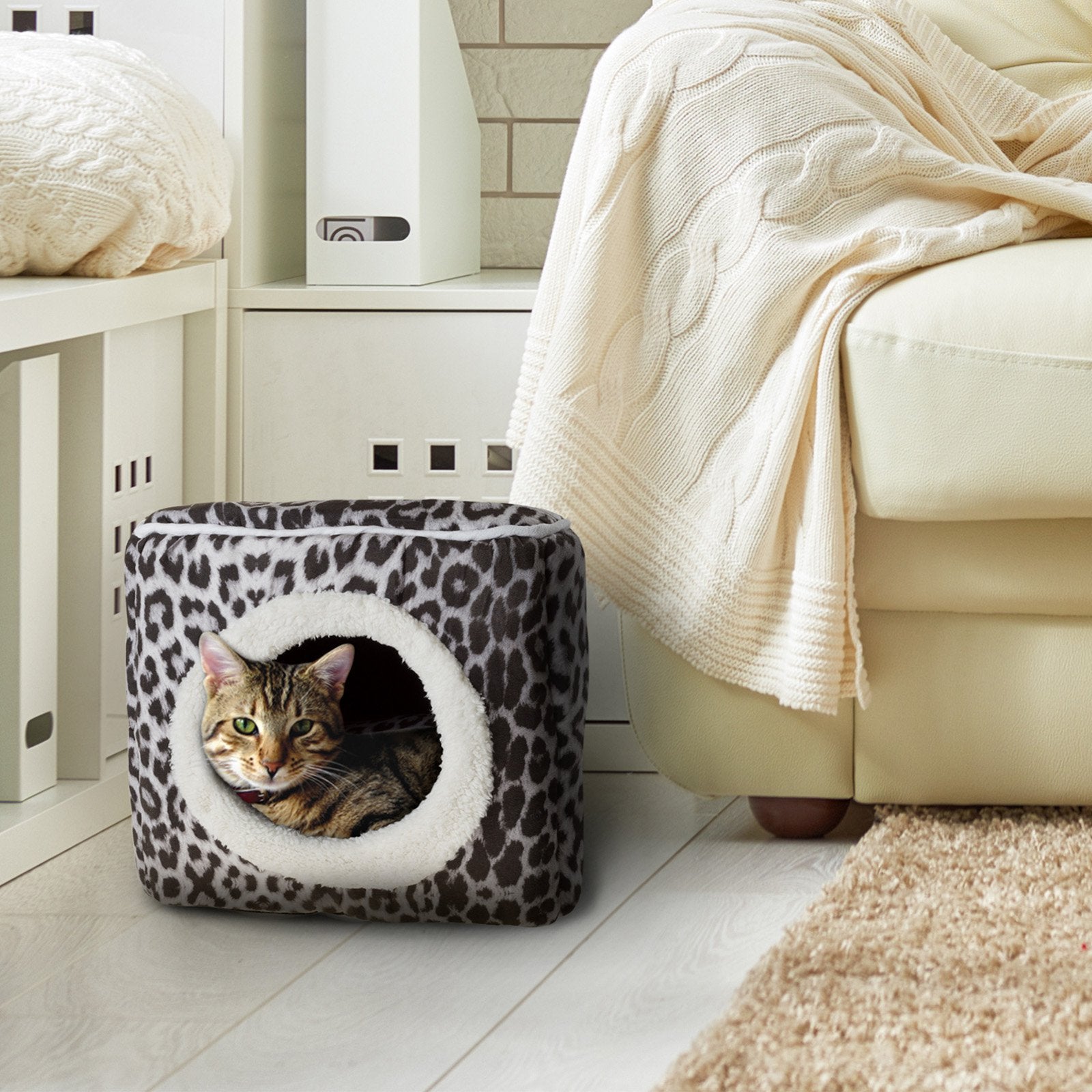 Petmaker， Small， Cozy Cave， Cat Bed， Zebra Print， 13-in