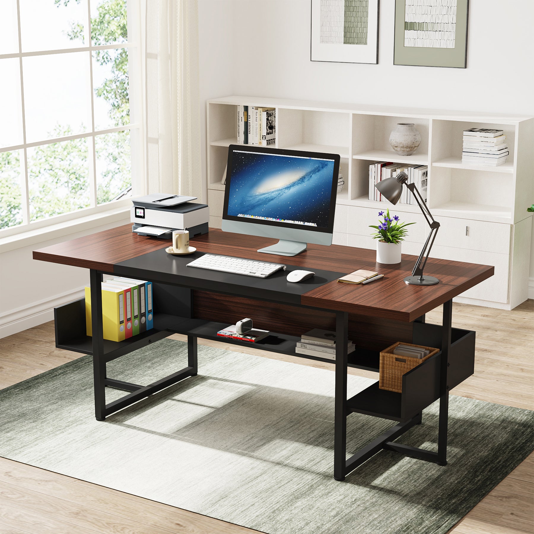 Large Executive Desk Computer Table Office Desk with Bottom Shelves