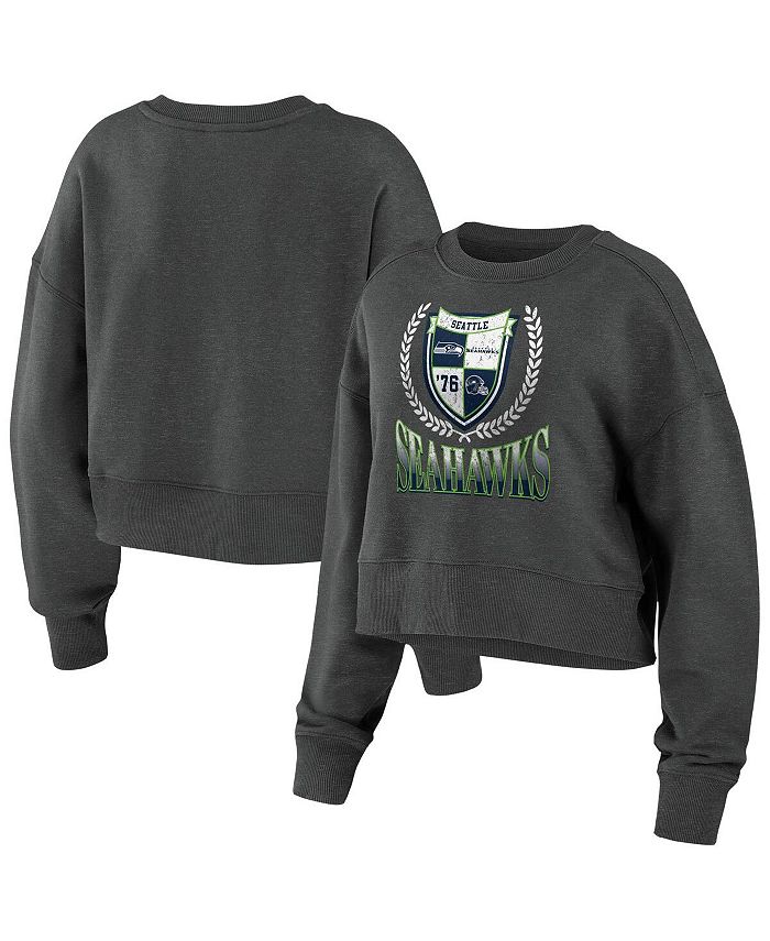 Women's Charcoal Seattle Seahawks Fleece Cropped Pullover Sweatshirt