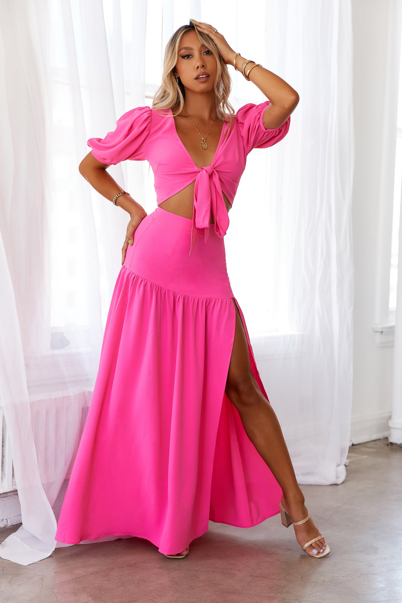 HELLO MOLLY Twist It Maxi Skirt Pink