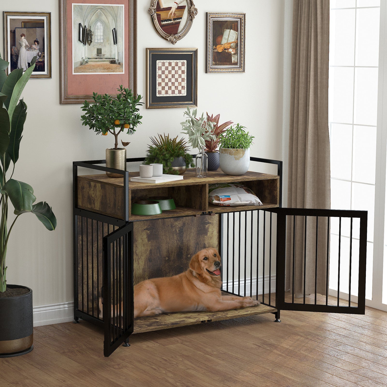 GDLF Dog Crate Furniture-Style Indoor Heavy Duty Kennel with Storage and Anti-Chew