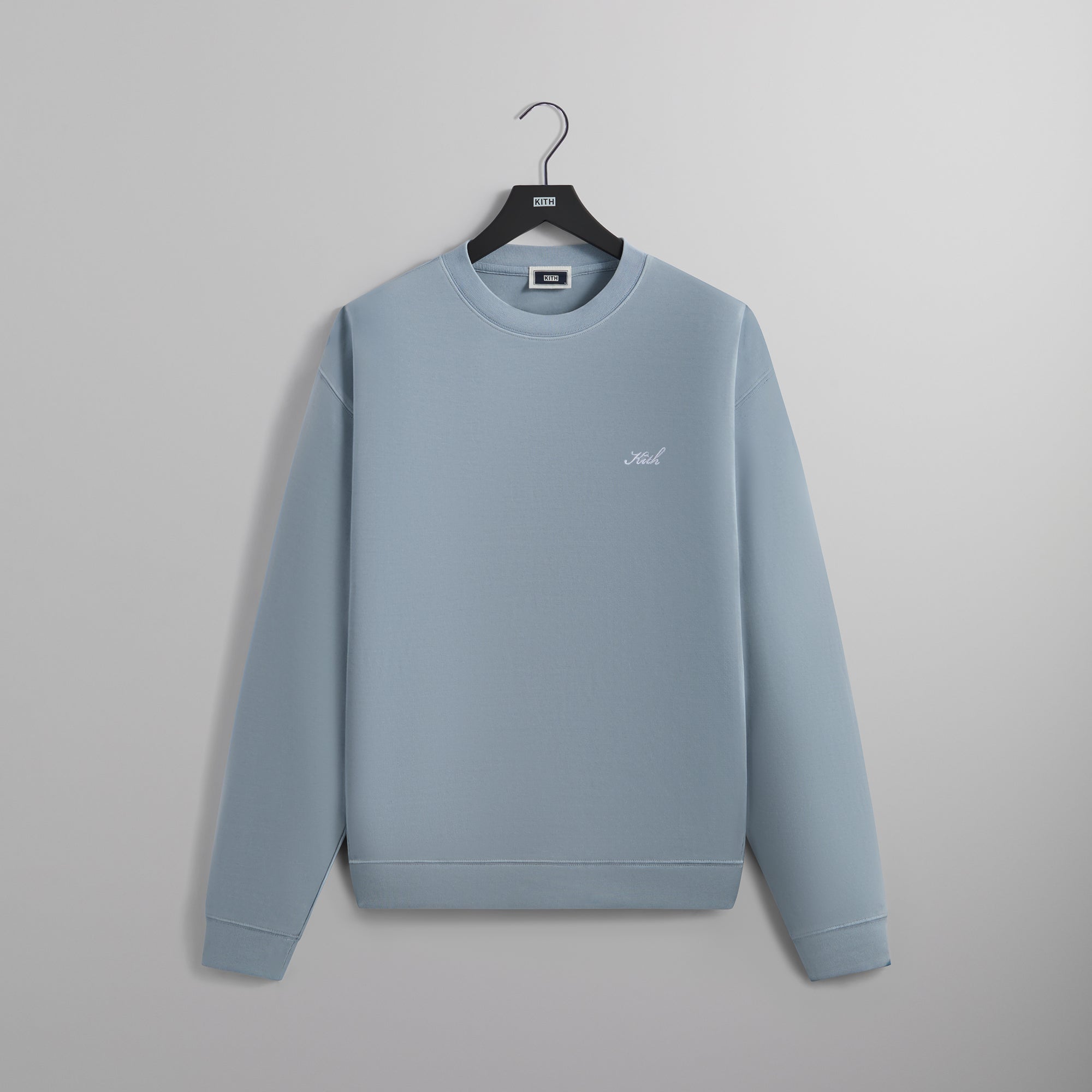 Kith Crystal Wash Interlock Vintage Crewneck -  Light Indigo