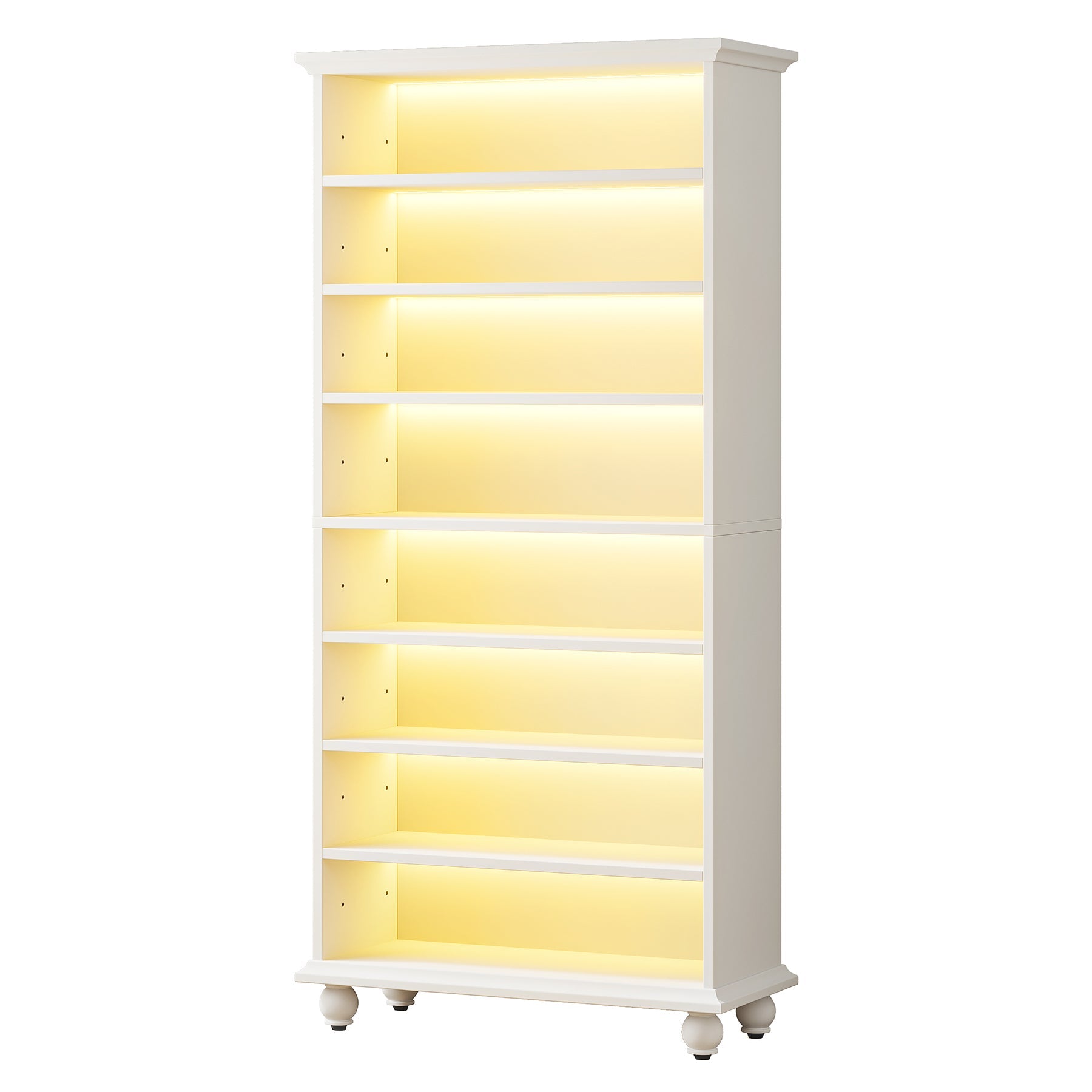 9-Tier Wood Shoe Cabinet Rack with LED Lighting & Solid Wood Legs