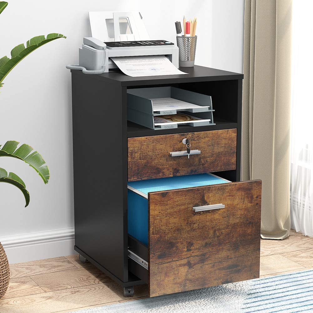 2-Drawer File Cabinet Mobile Printer Stand with Lock