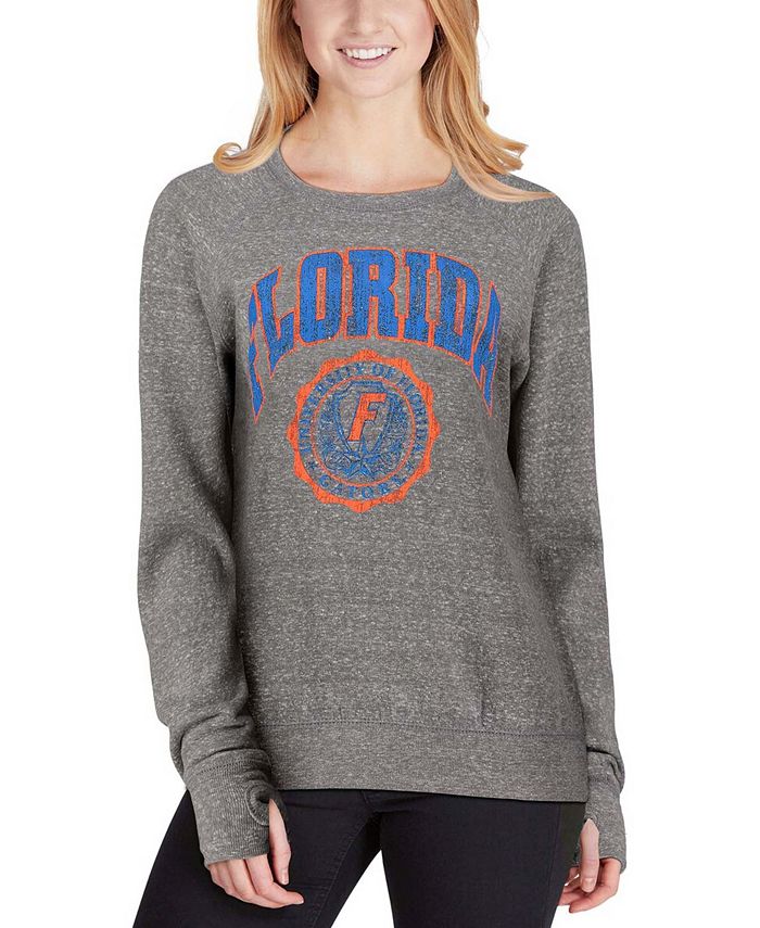 Women's Heathered Gray Florida Gators Edith Vintage-Like Knobi Pullover Sweatshirt