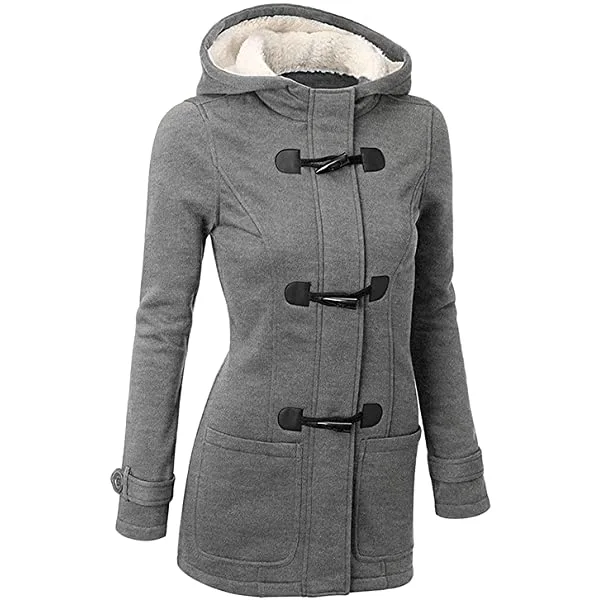 Ladies hooded coat button horn bomber jacket