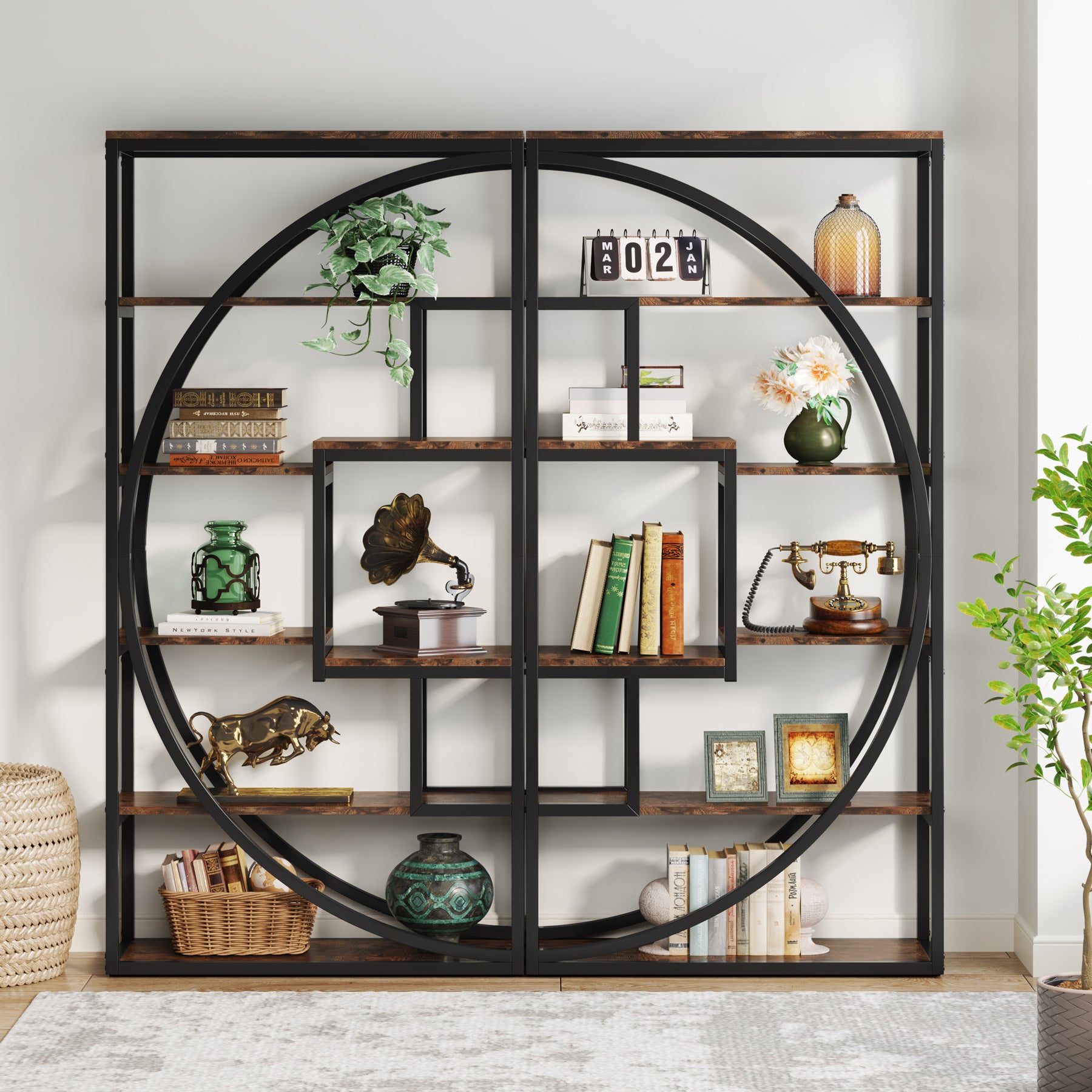 Industrial Bookshelf Bookcase with 8 Open Storage Shelf