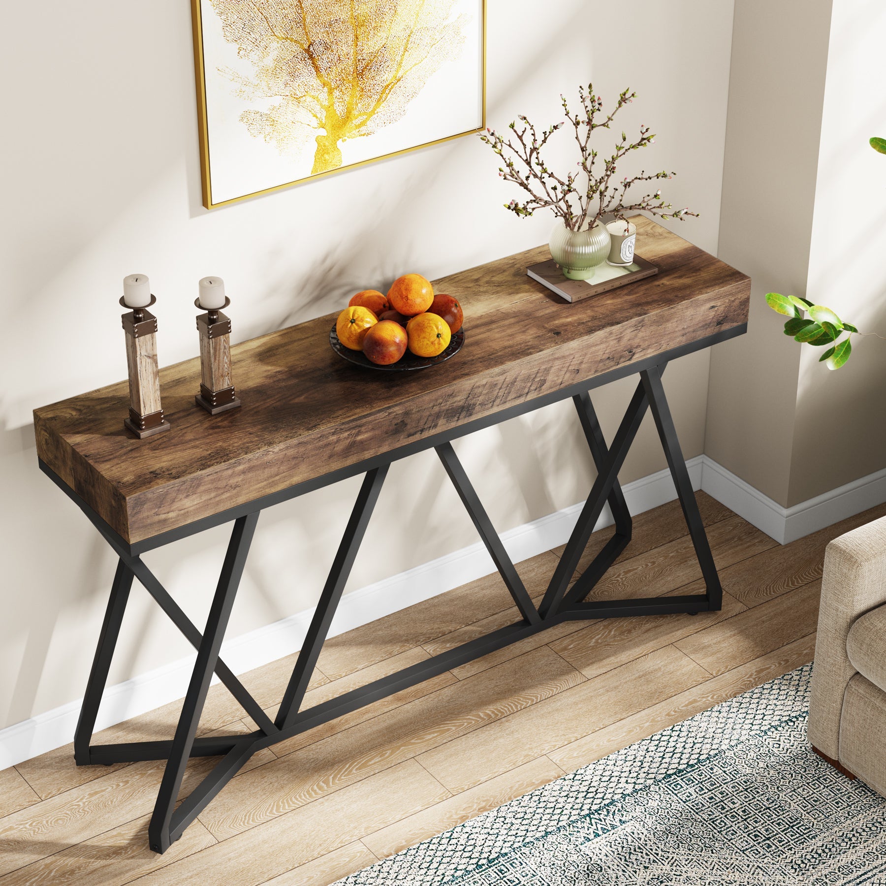 55“ Console Table, Wood Sofa Table Farmhouse Entryway Table