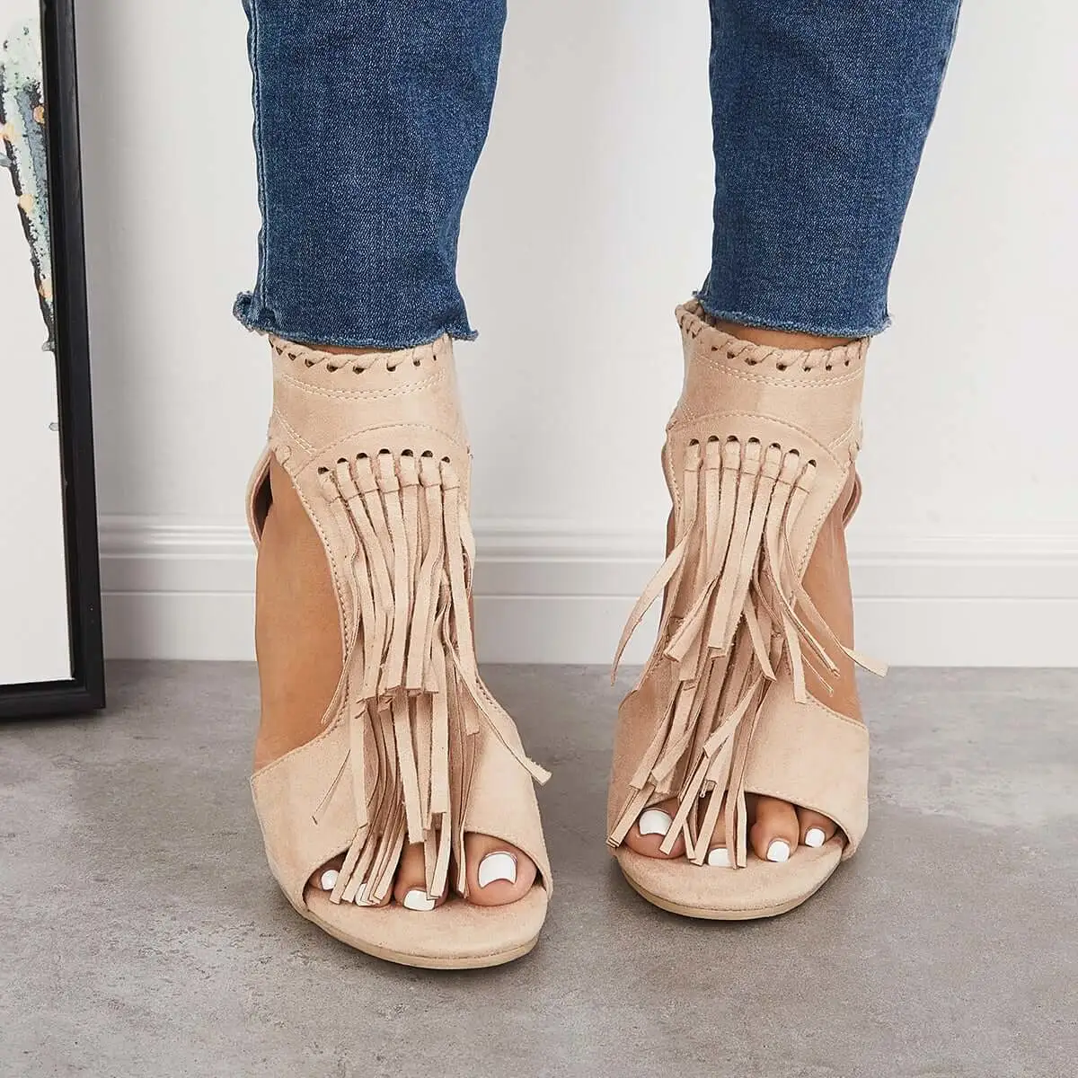 Fashion Open Toe Tassels Cutout Stiletto High Heels Shoes
